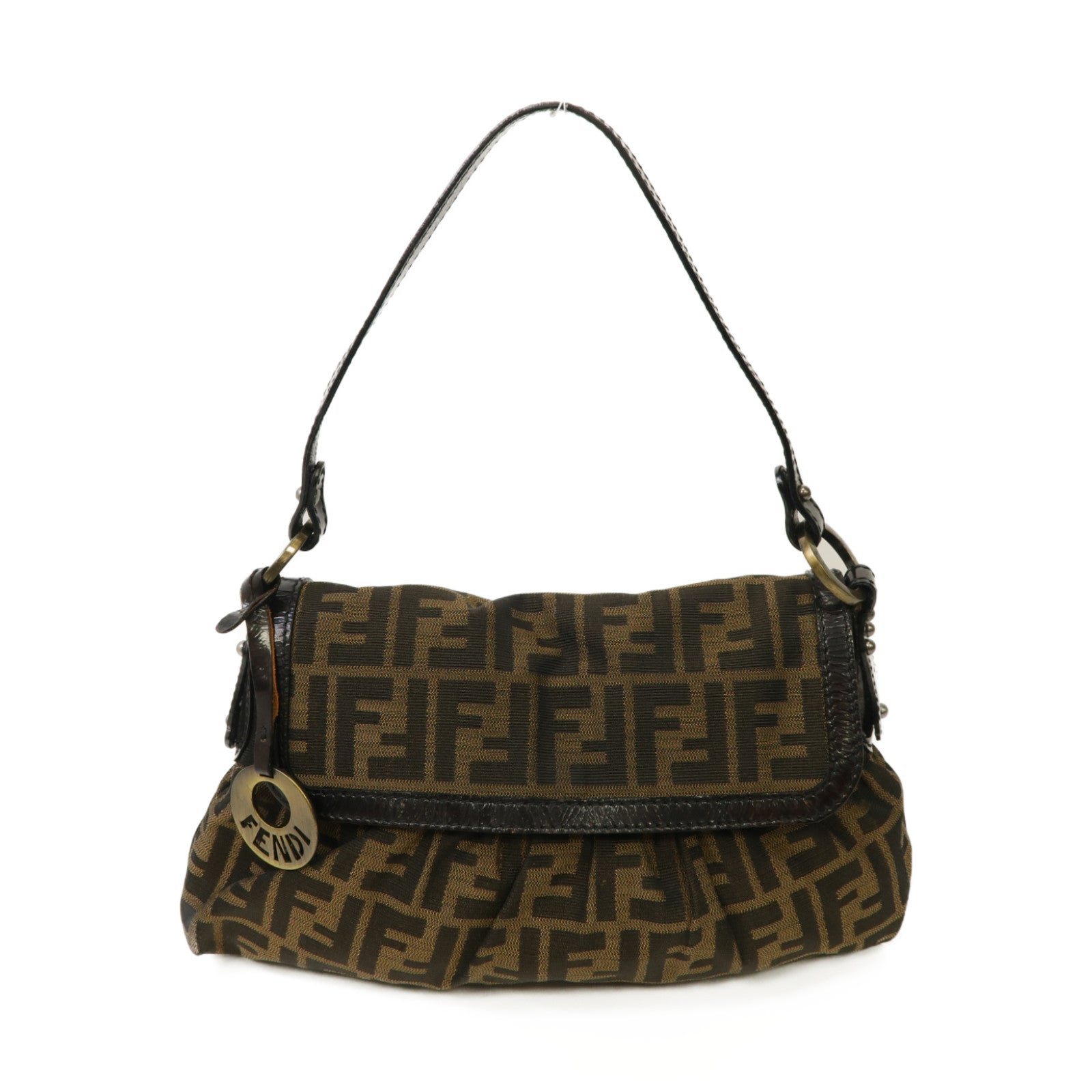 FENDI 帆布Chef Shoulder Bag金扣肩背袋啡色