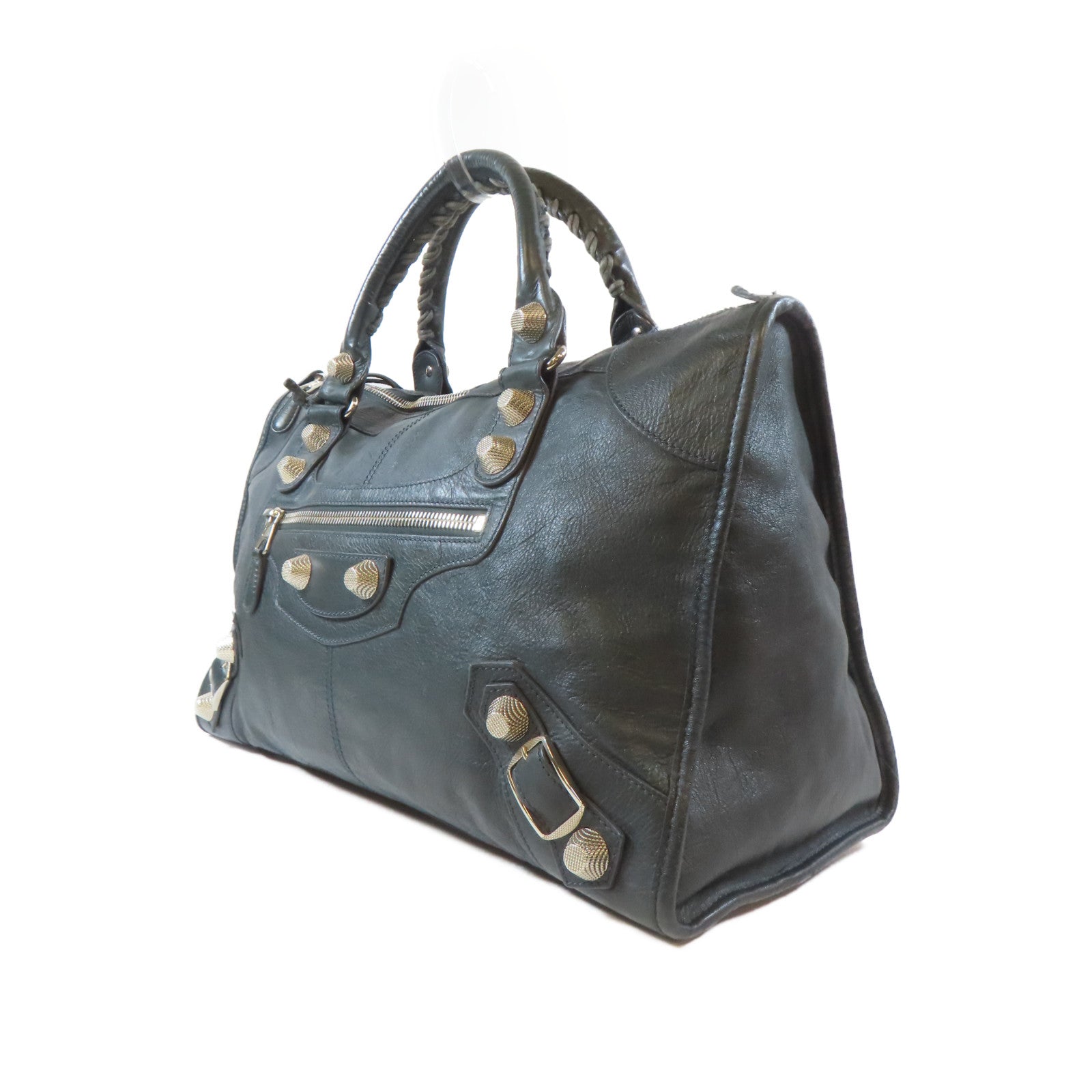 BALENCIAGA 牛皮皮革Giant Work銀扣手挽袋綠色