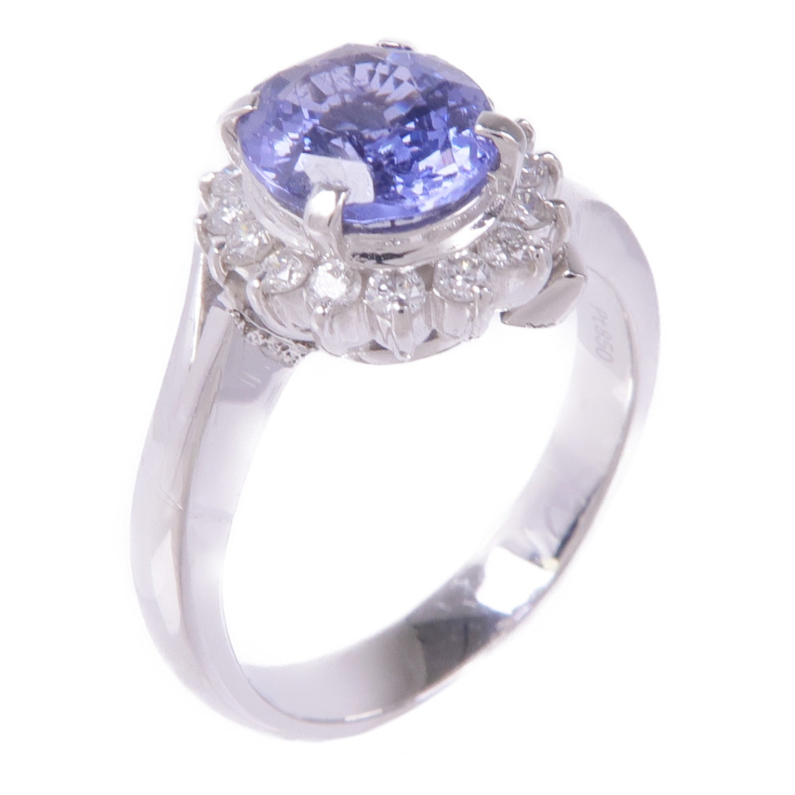 JEWELRY PT850鉑金Blue Spinel Diamond Ring藍色尖晶石/鑽石戒指US#5.25