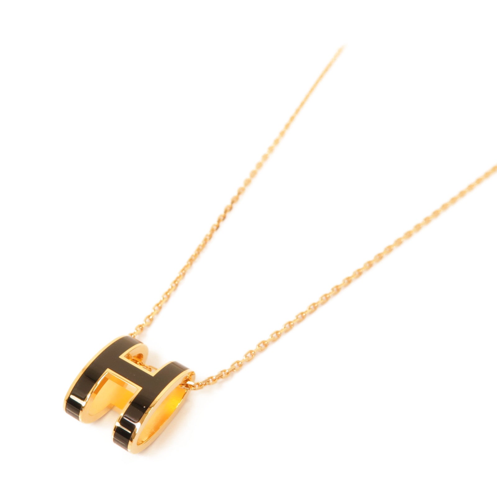 HERMES 金屬Pop H Mini Necklace項鍊黒色/金色