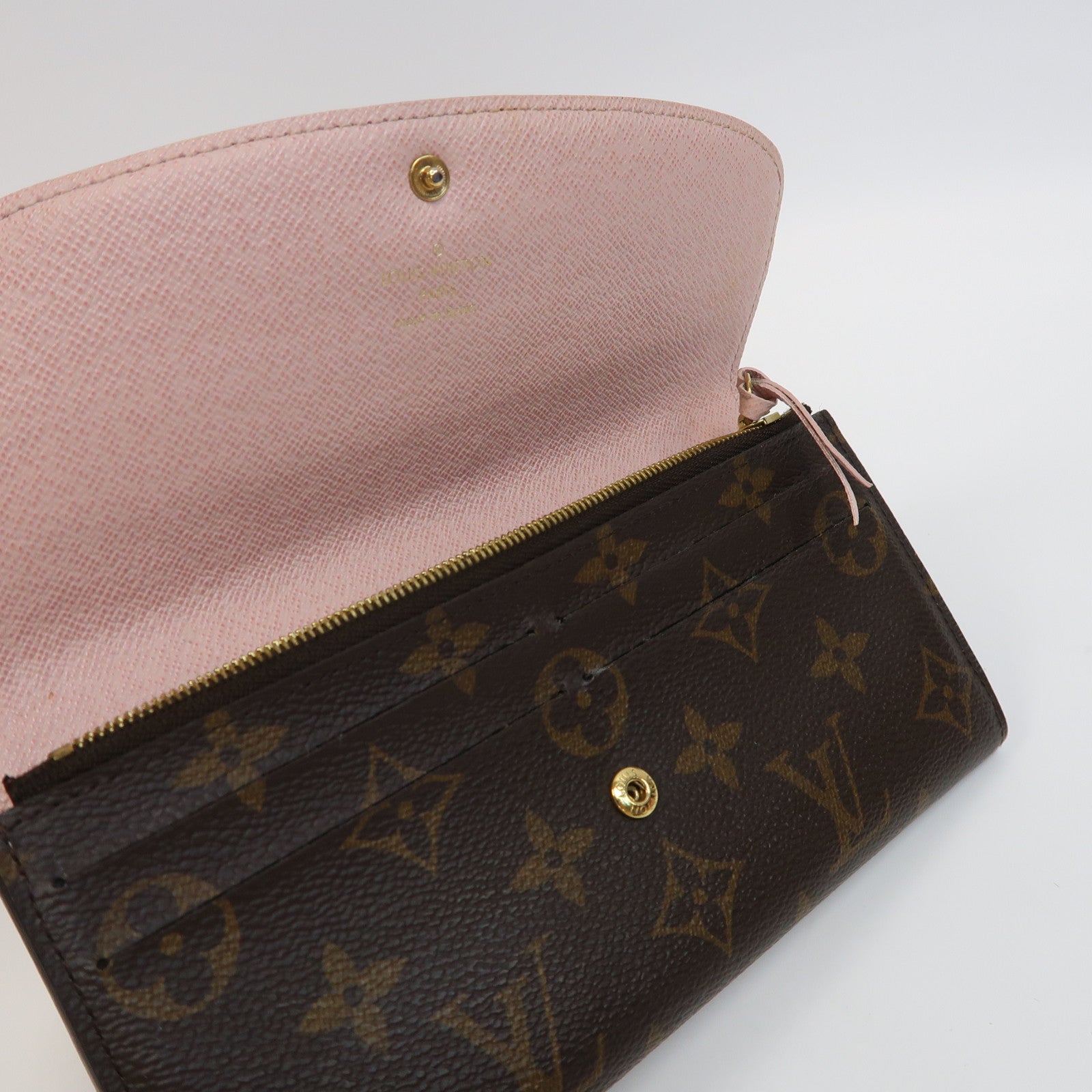 LOUIS VUITTON Monogram Emilie Wallet金扣長錢包啡色/粉紅色