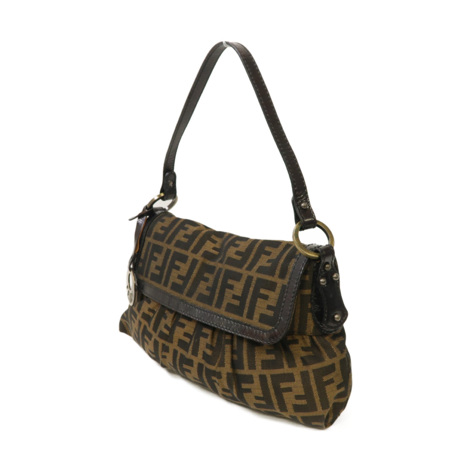 FENDI 帆布Chef Shoulder Bag金扣肩背袋啡色