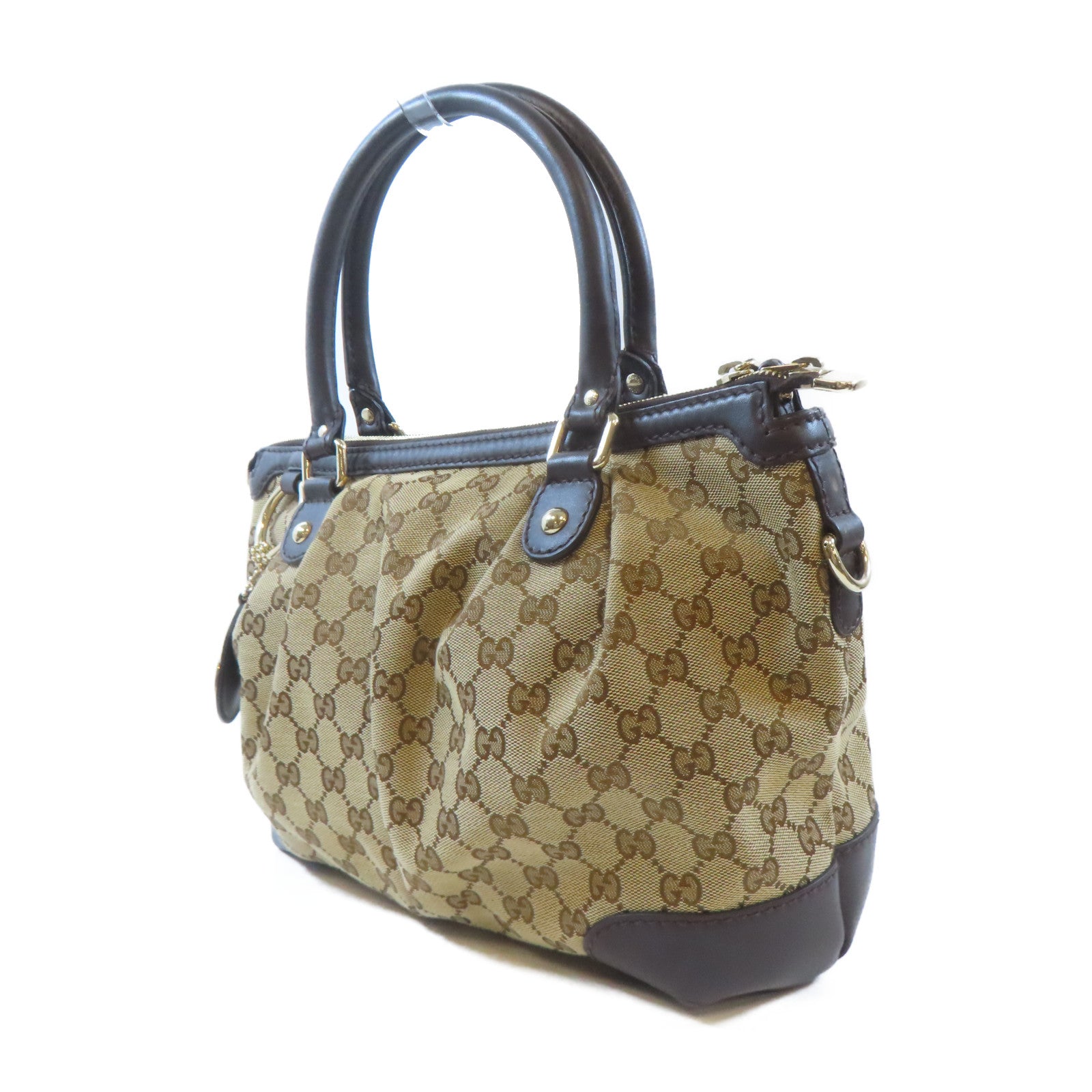 GUCCI【激減優惠】 帆布2 Way Shoulder金扣手挽肩背兩用袋棕色