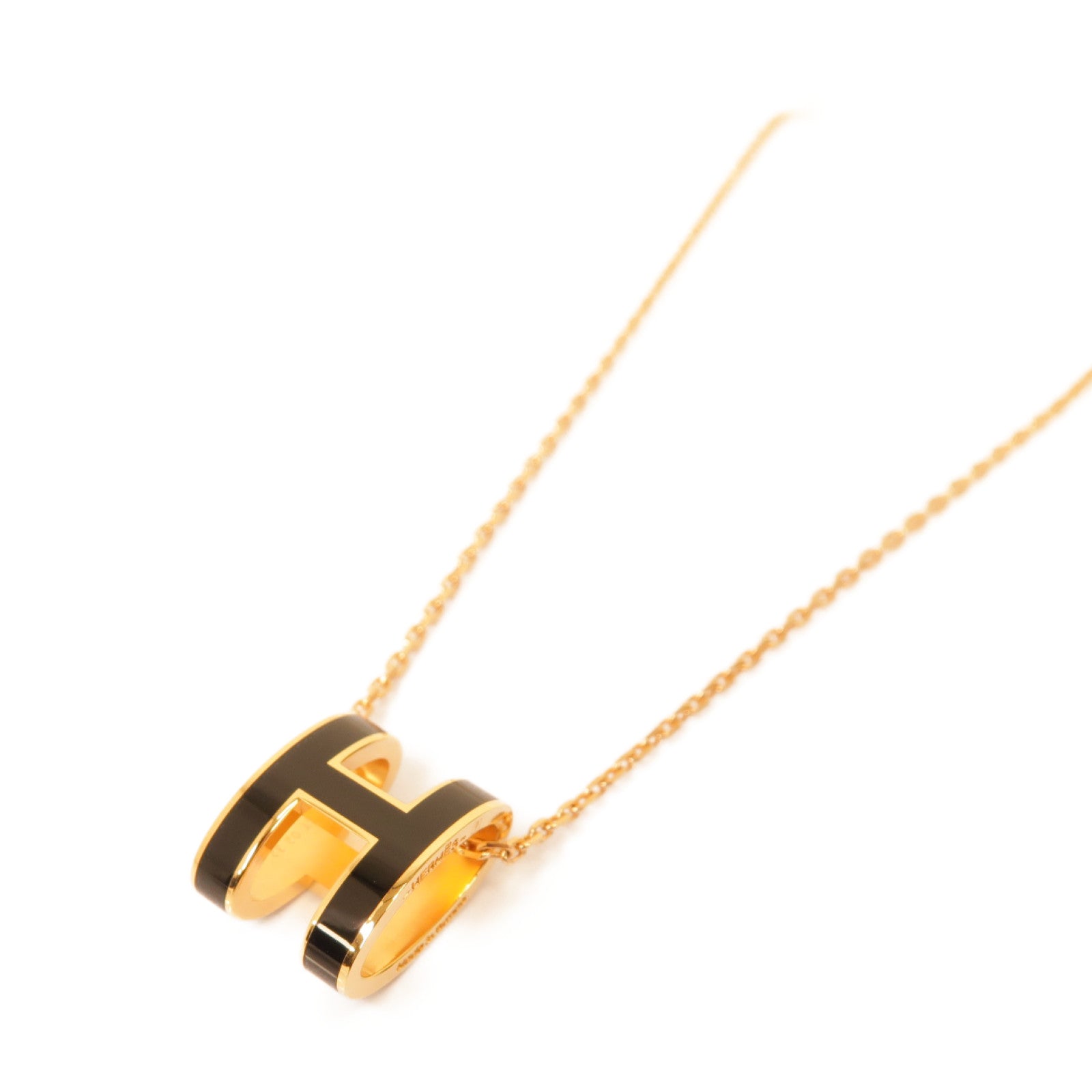 HERMES 金屬Pop H Mini Necklace項鍊黒色/金色