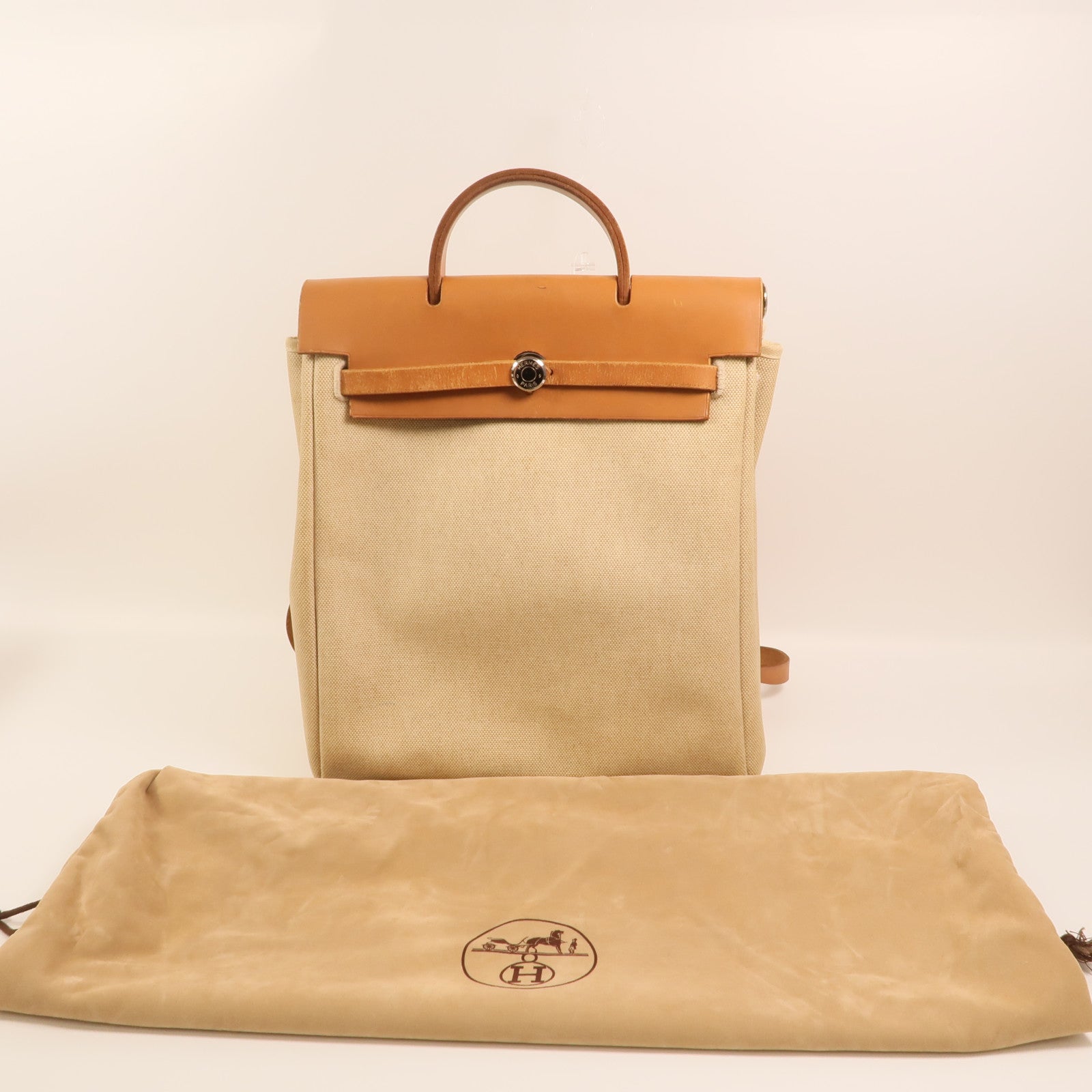 HERMES 帆布Herbag A Dos Zip銀扣背包Gold