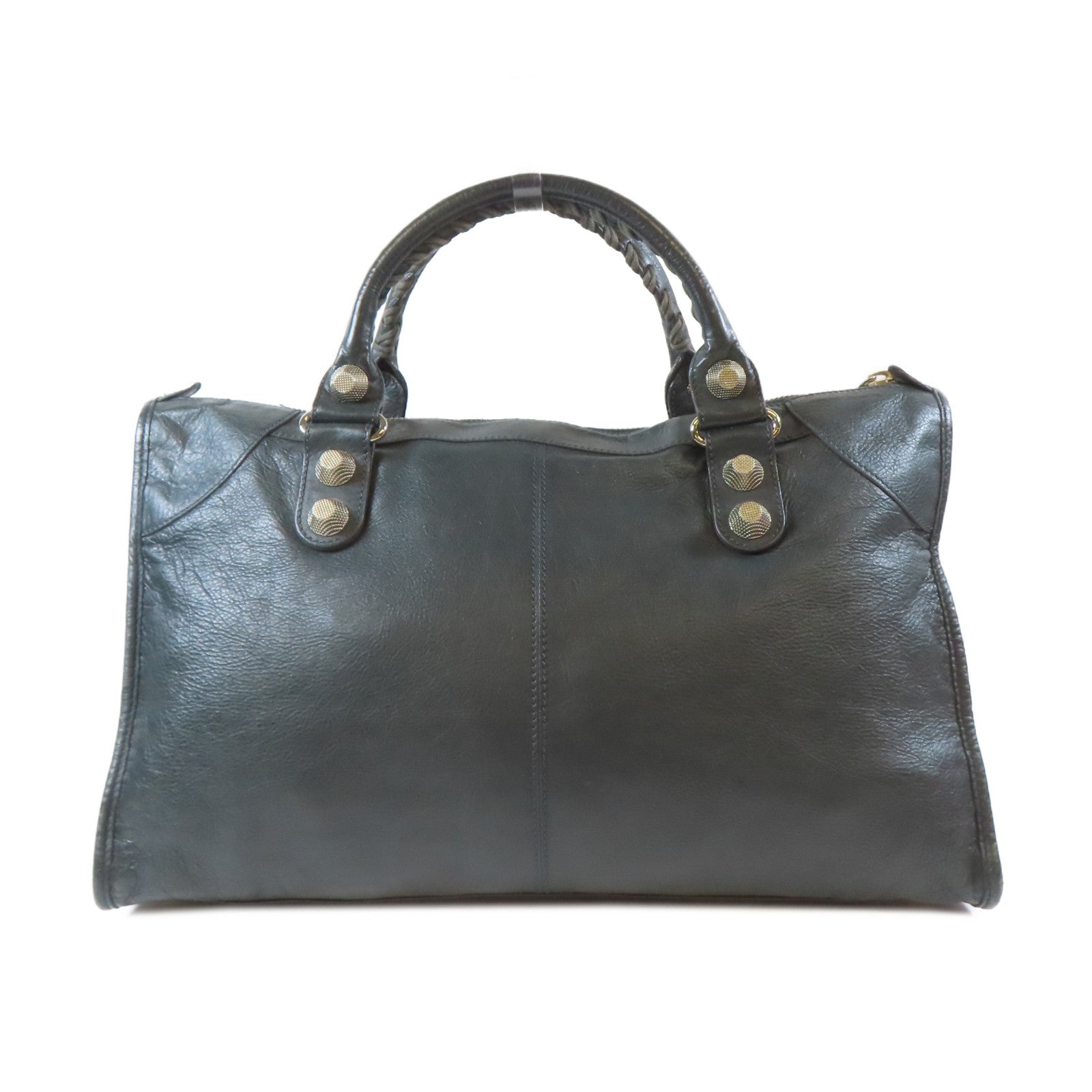 BALENCIAGA 牛皮皮革Giant Work銀扣手挽袋綠色