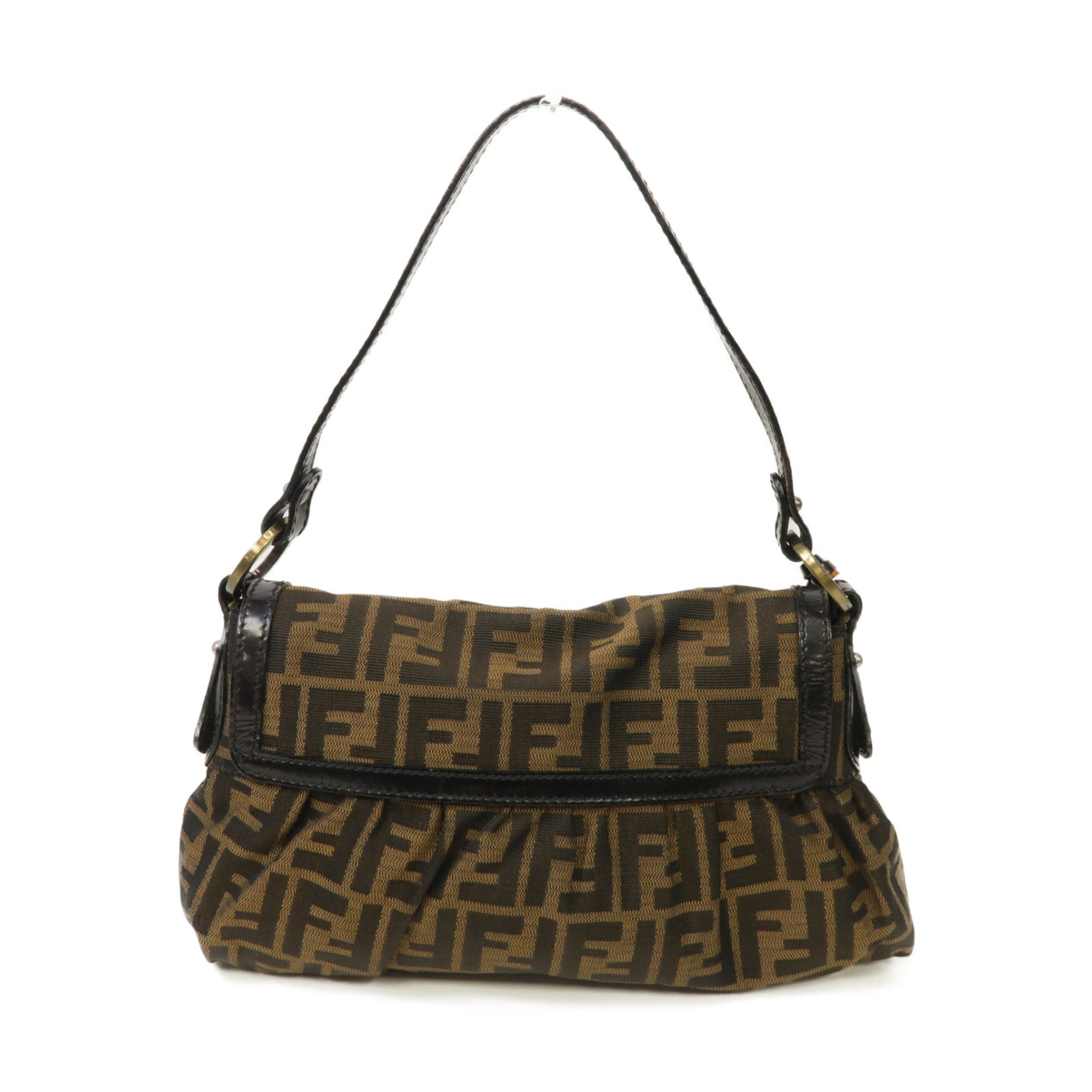 FENDI 帆布Chef Shoulder Bag金扣肩背袋啡色