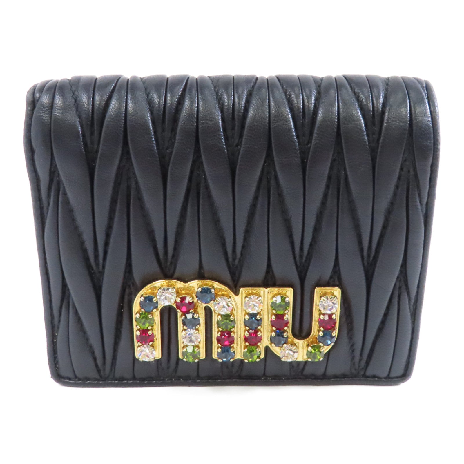 Miu Miu 羊皮皮革Matelasse Wallet金扣錢包黑色