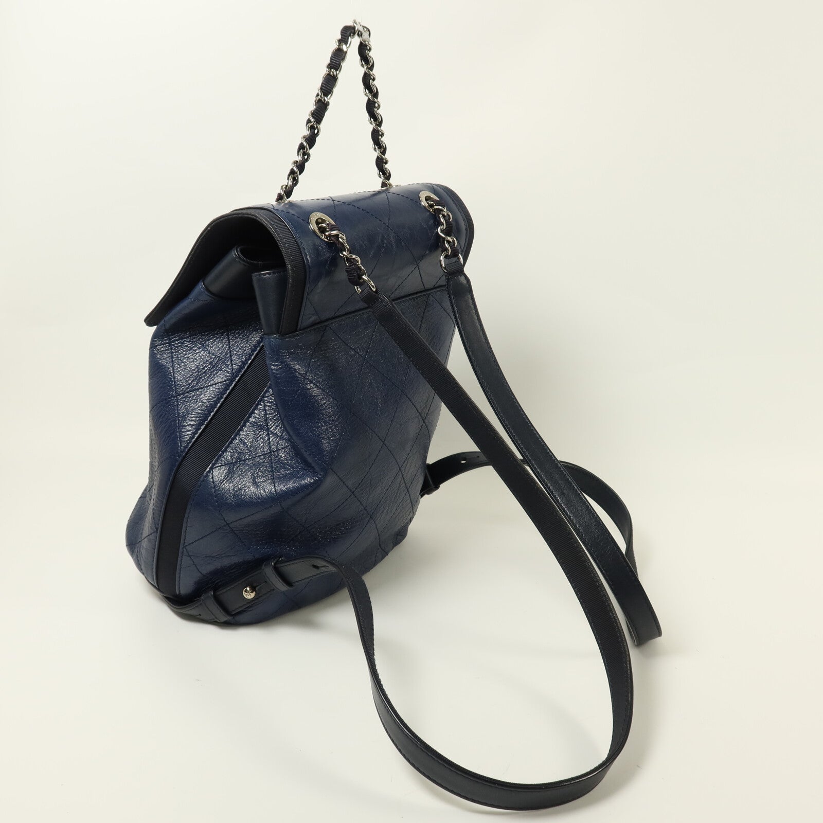 CHANEL 牛皮皮革Backpack銀扣鏈帶背包