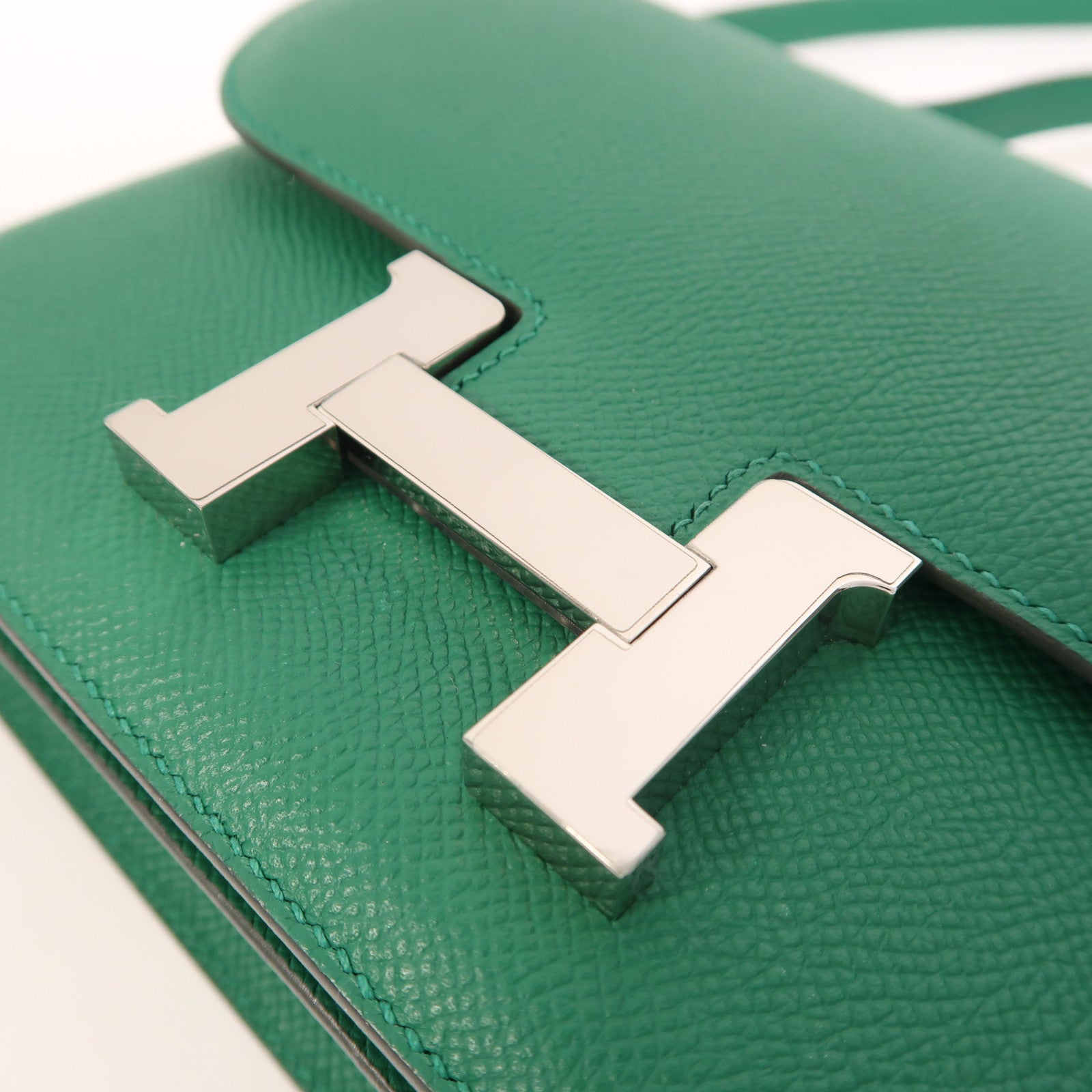 HERMES Epsom皮革Constance Mini銀扣肩背袋Vert Vertigo