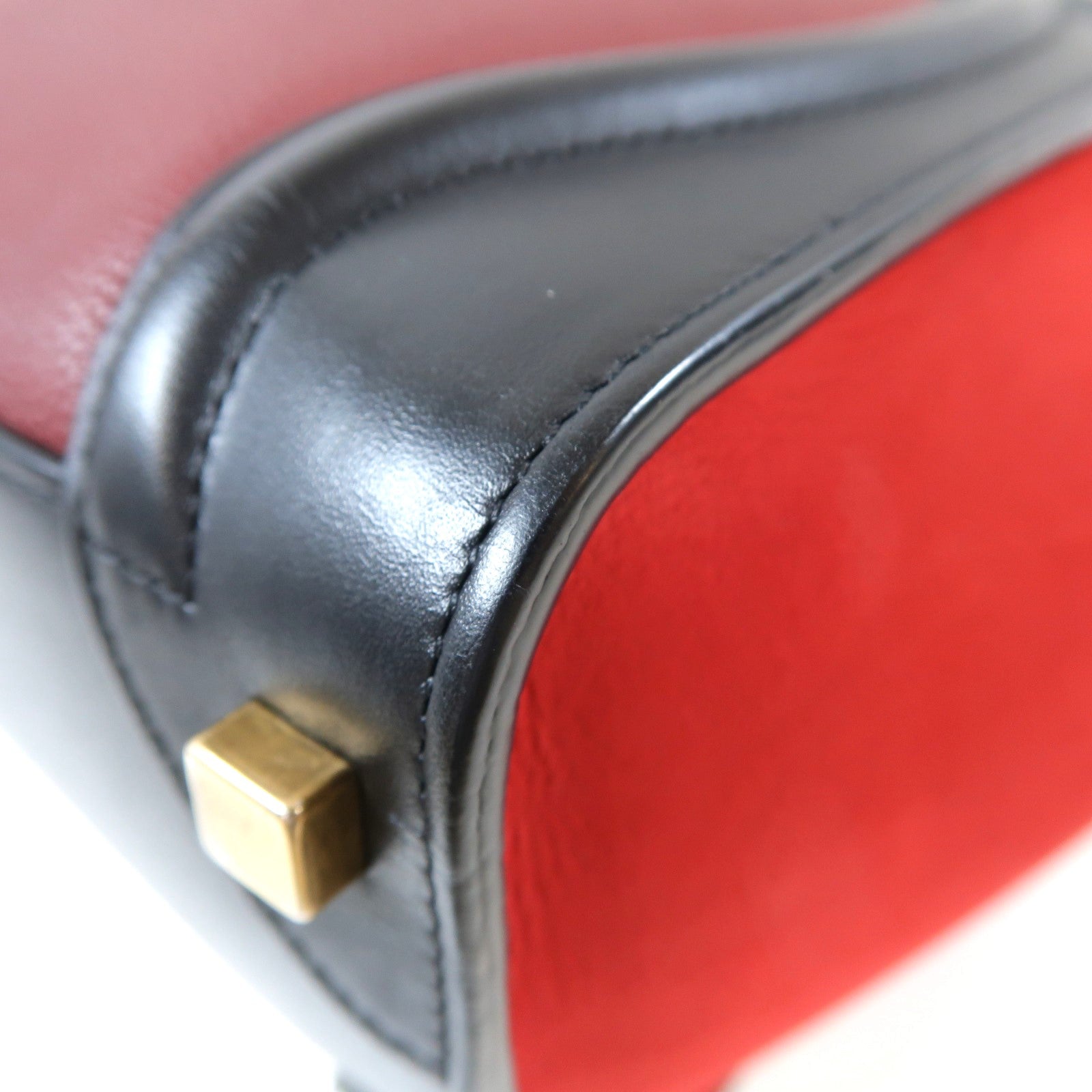 CELINE 牛皮皮革Luggage金扣手挽袋紅色/黑色