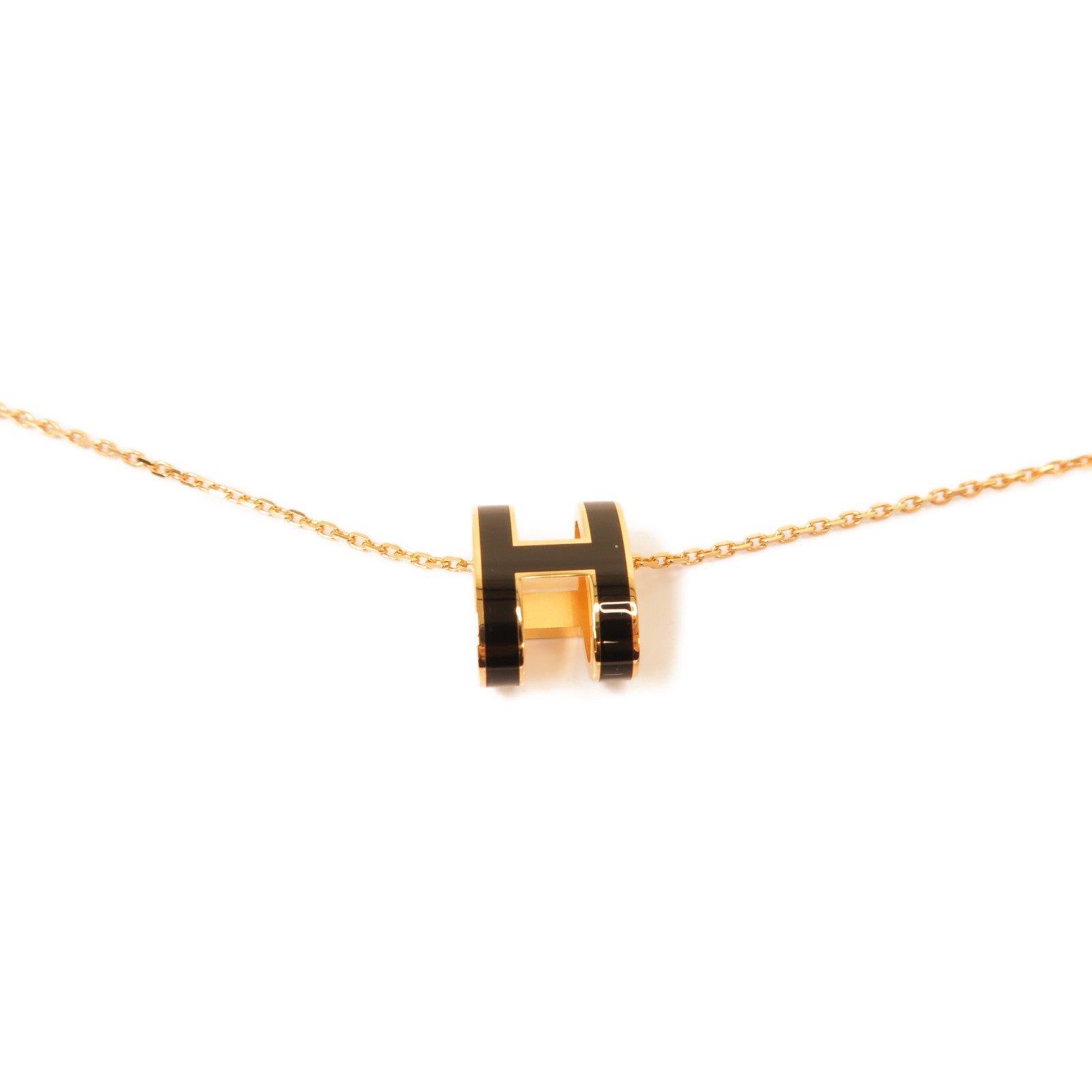 HERMES 金屬Pop H Mini Necklace項鍊黒色/金色
