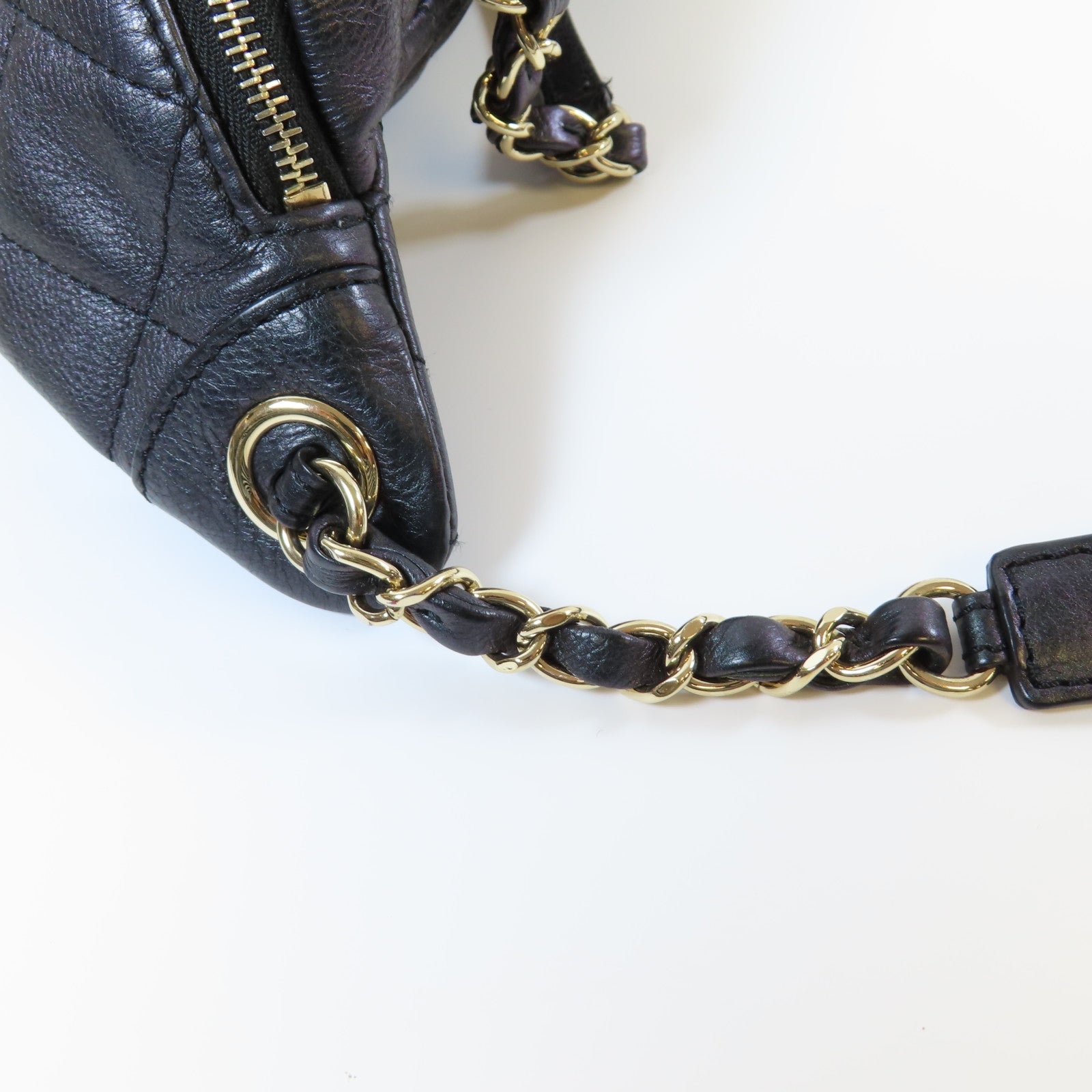 CHANEL 菱格牛皮皮革Waist Bag金扣腰包深紫色