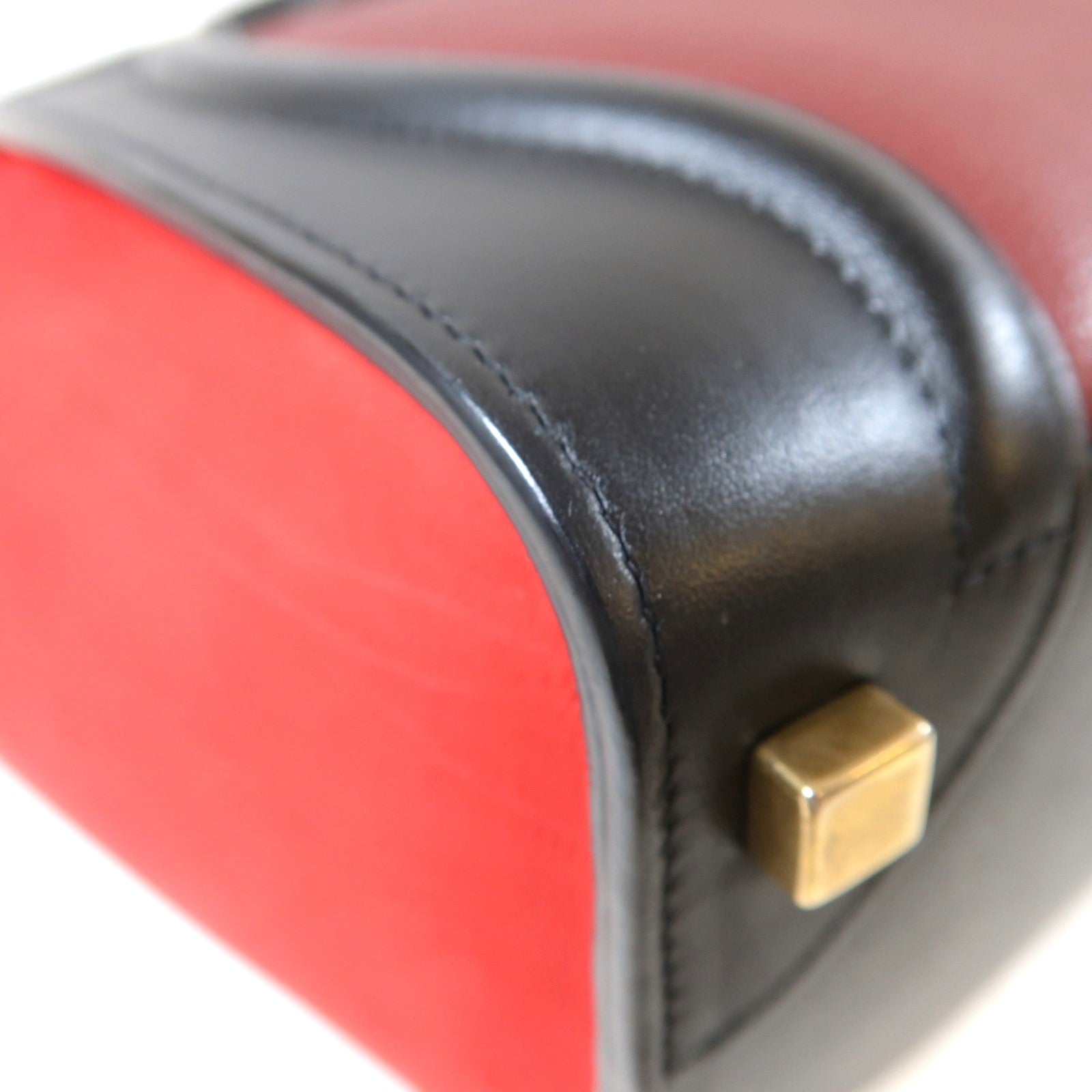 CELINE 牛皮皮革Luggage金扣手挽袋紅色/黑色