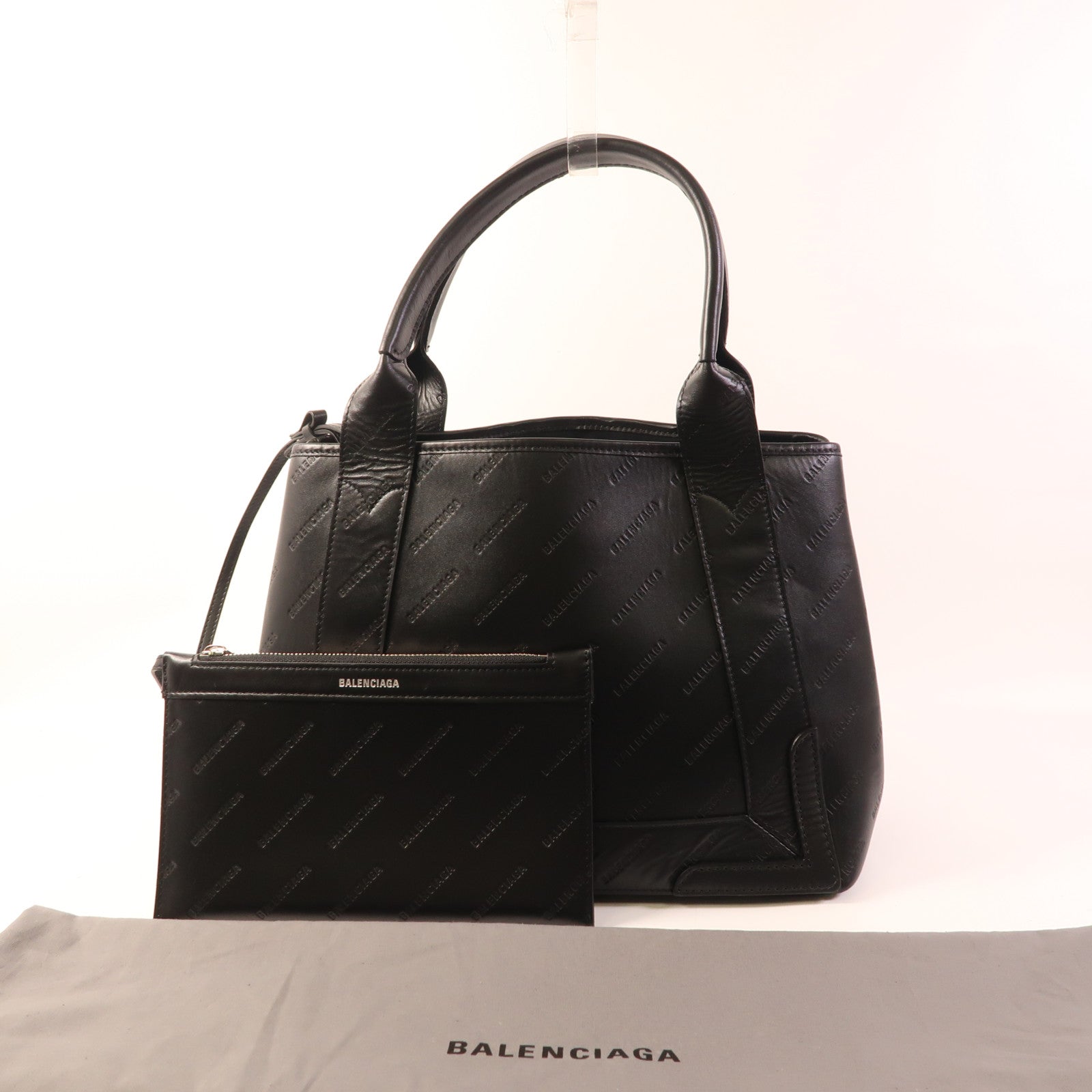BALENCIAGA Navy Cabas Handbag 339933 Calfskin Leather Black