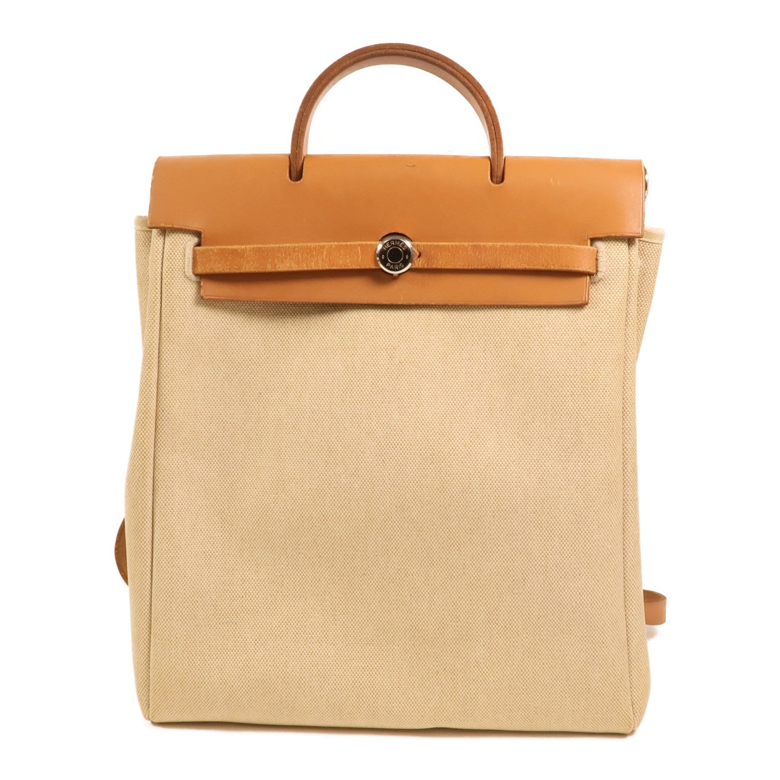 HERMES 帆布Herbag A Dos Zip銀扣背包Gold