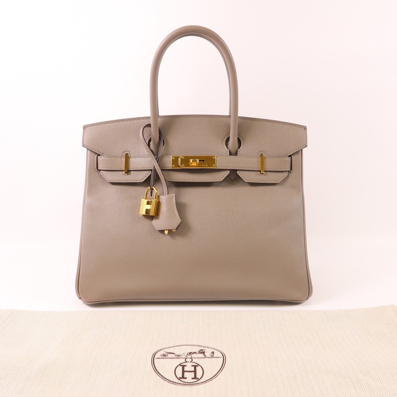 HERMES Epsom皮革Birkin 30金扣手挽袋Gris Asphalt