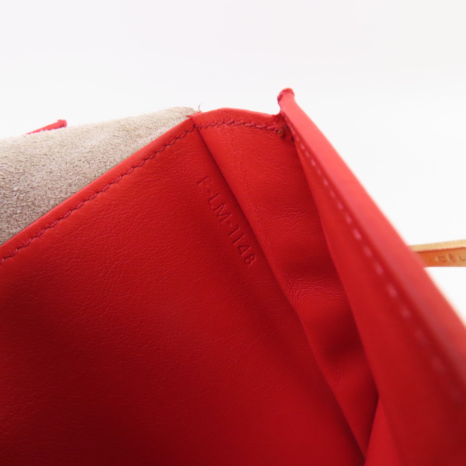 CELINE 牛皮皮革Clutch Wallet金扣手挽錢包兩用袋杏色/紅色