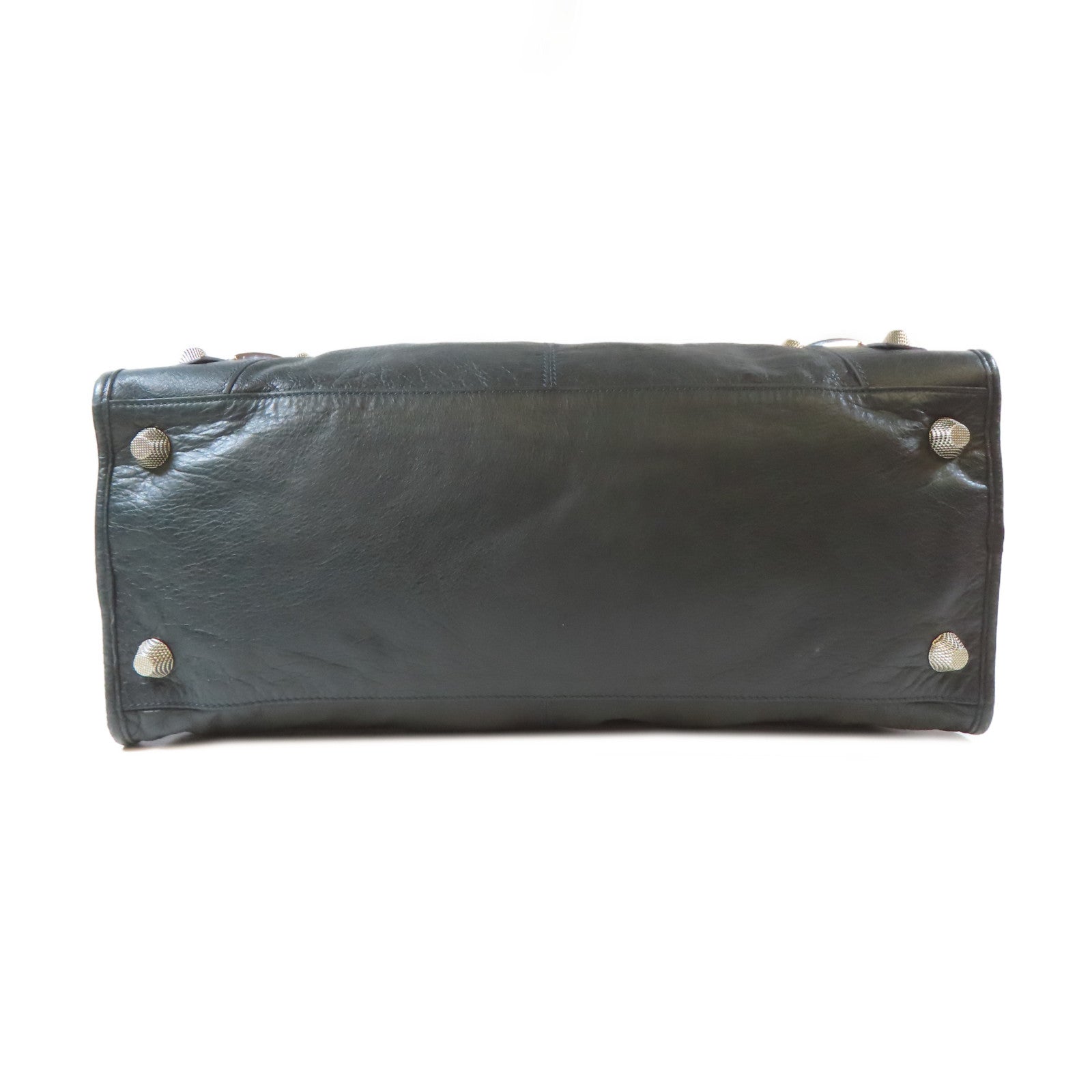 BALENCIAGA 牛皮皮革Giant Work銀扣手挽袋綠色