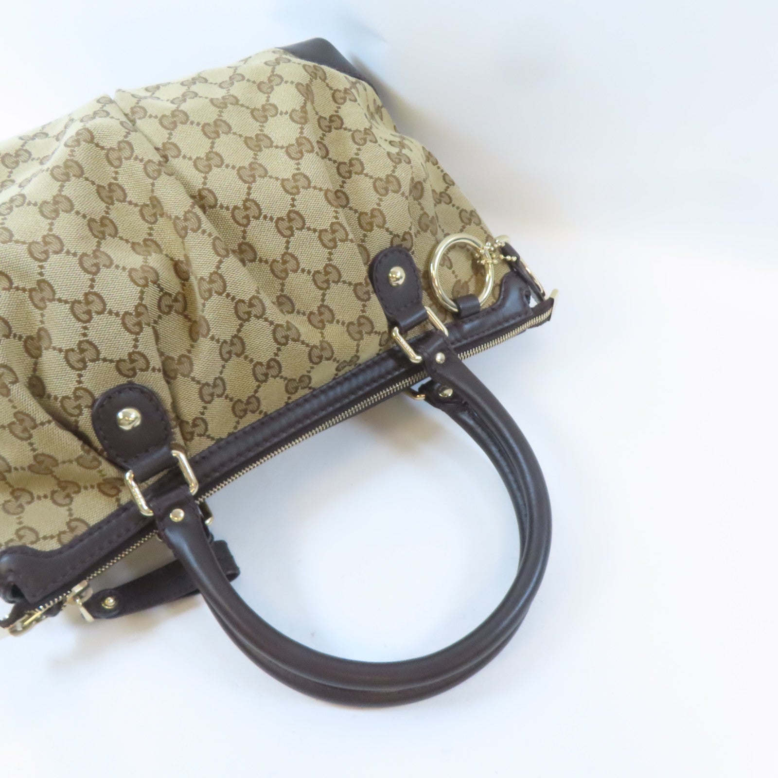 GUCCI【激減優惠】 帆布2 Way Shoulder金扣手挽肩背兩用袋棕色