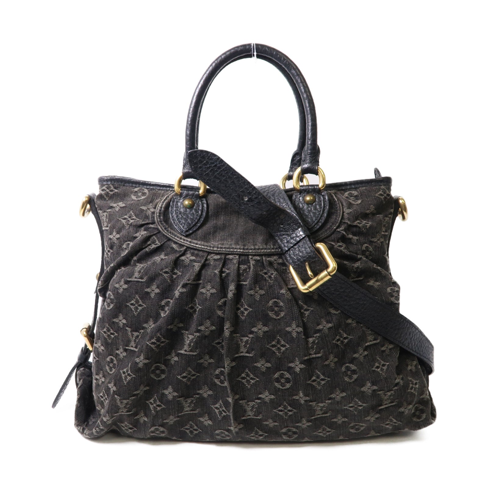 LOUIS VUITTON Monogram Denim Neo Cabby MM金扣肩背袋黑色