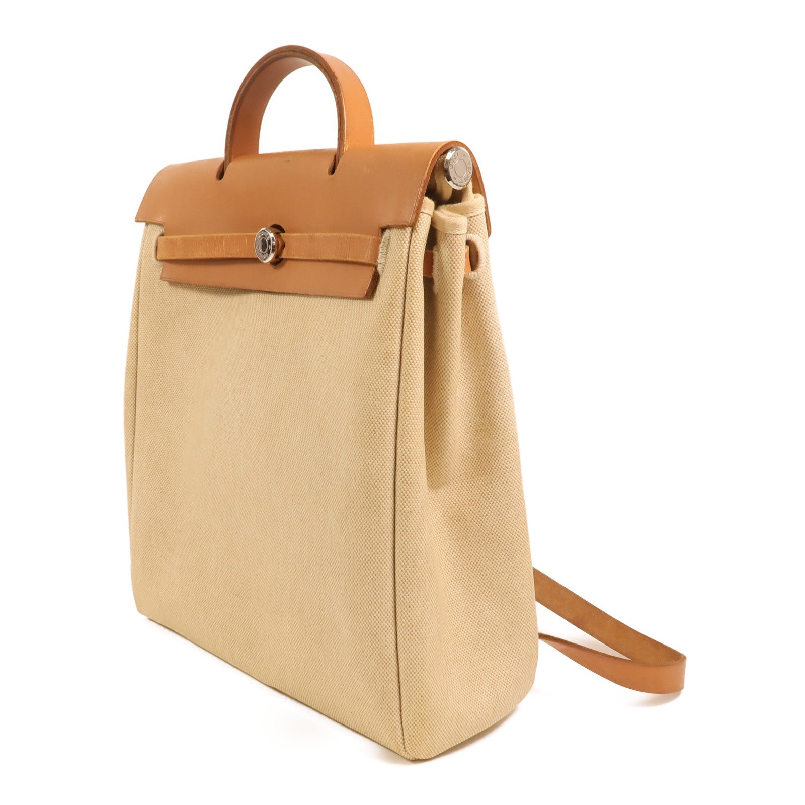 HERMES 帆布Herbag A Dos Zip銀扣背包Gold