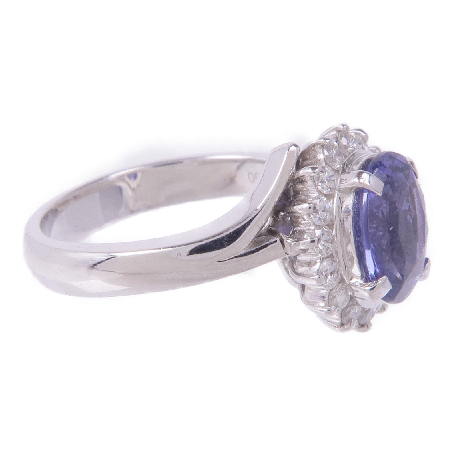 JEWELRY PT850鉑金Blue Spinel Diamond Ring藍色尖晶石/鑽石戒指US#5.25