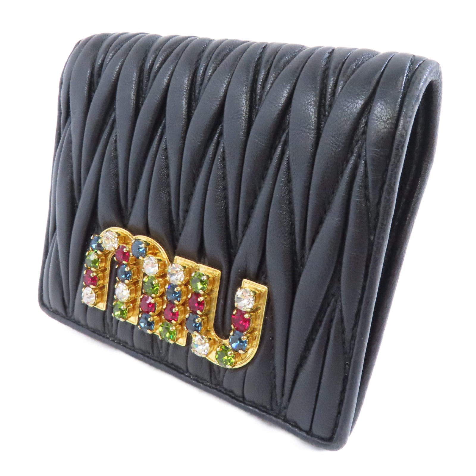 Miu Miu 羊皮皮革Matelasse Wallet金扣錢包黑色