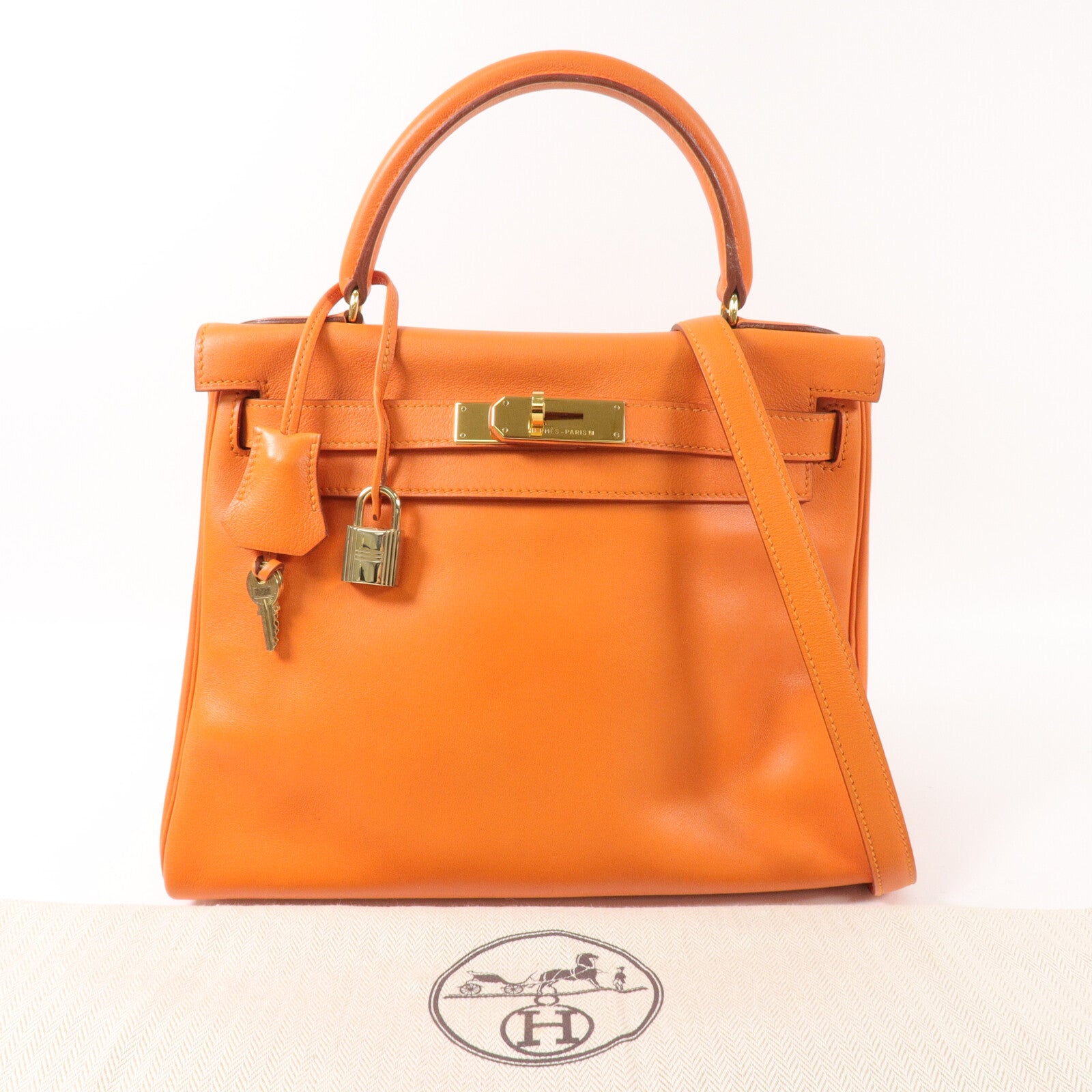 HERMES Swift皮革Kelly 28手挽肩背兩用袋Orange H