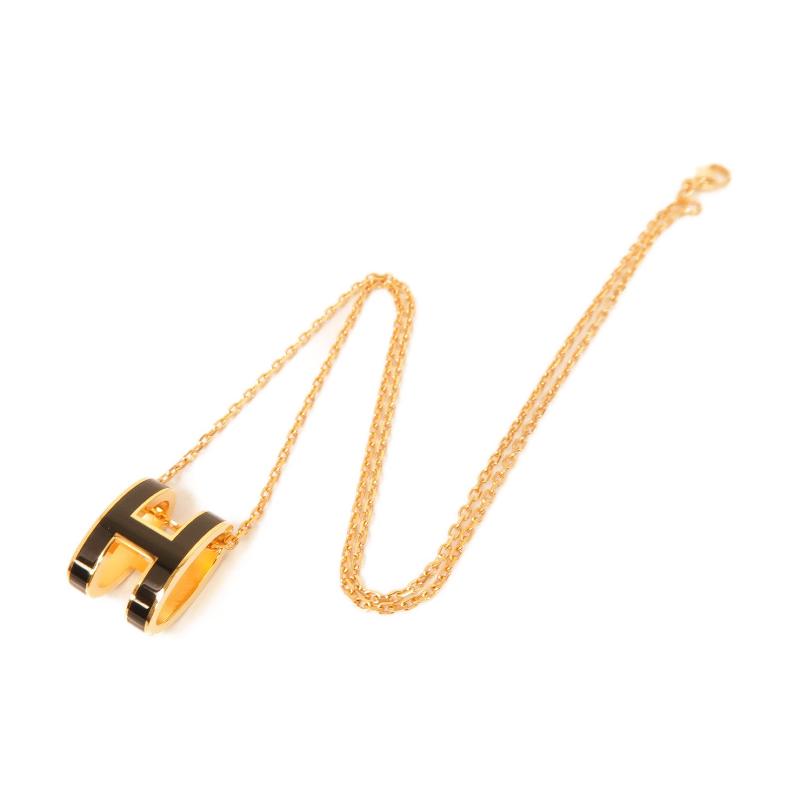 HERMES 金屬Pop H Mini Necklace項鍊黒色/金色