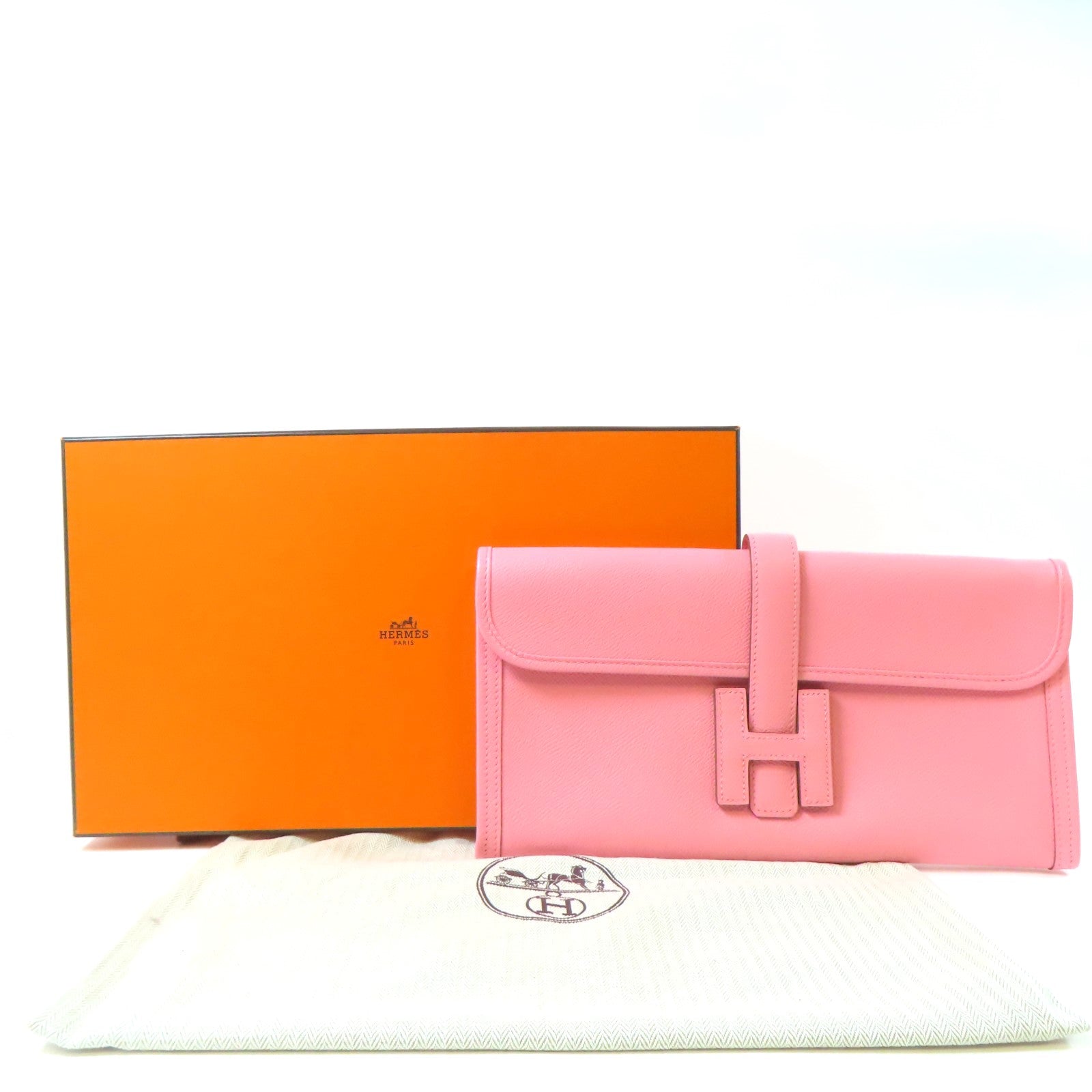 HERMES Epsom皮革Jige Elan手拿包粉紅色