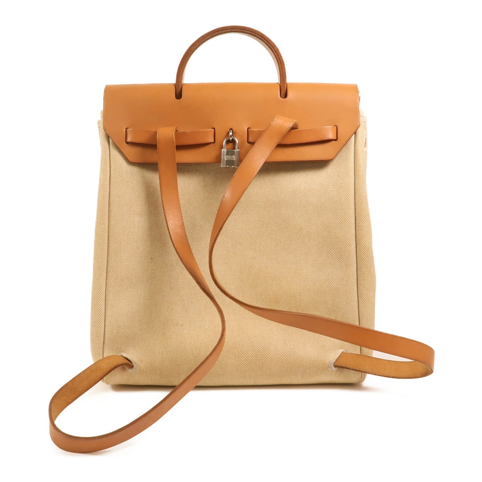 HERMES 帆布Herbag A Dos Zip銀扣背包Gold