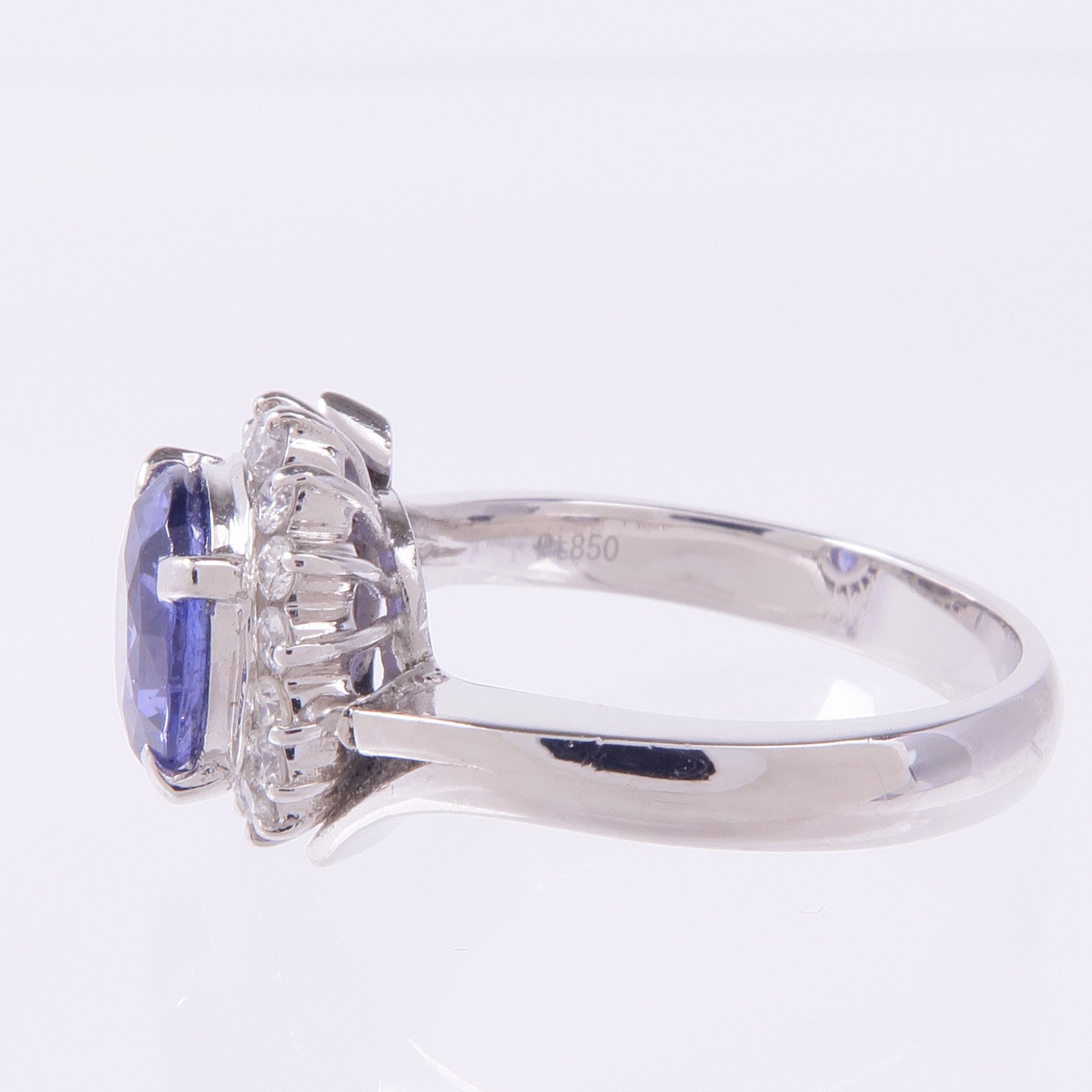 JEWELRY PT850鉑金Blue Spinel Diamond Ring藍色尖晶石/鑽石戒指US#5.25