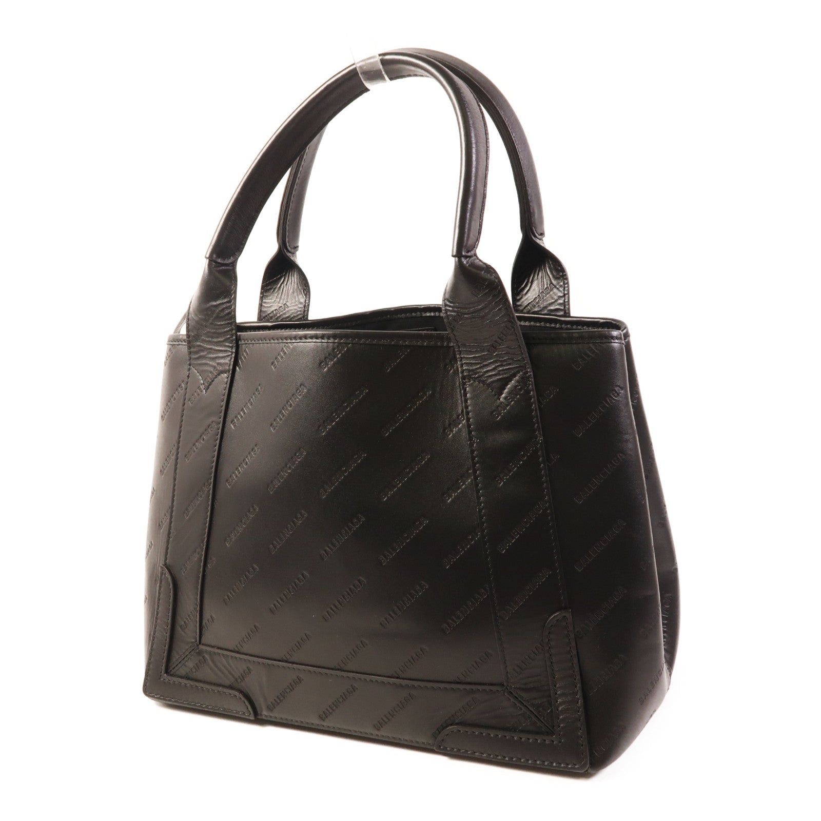 BALENCIAGA Navy Cabas Handbag 339933 Calfskin Leather Black