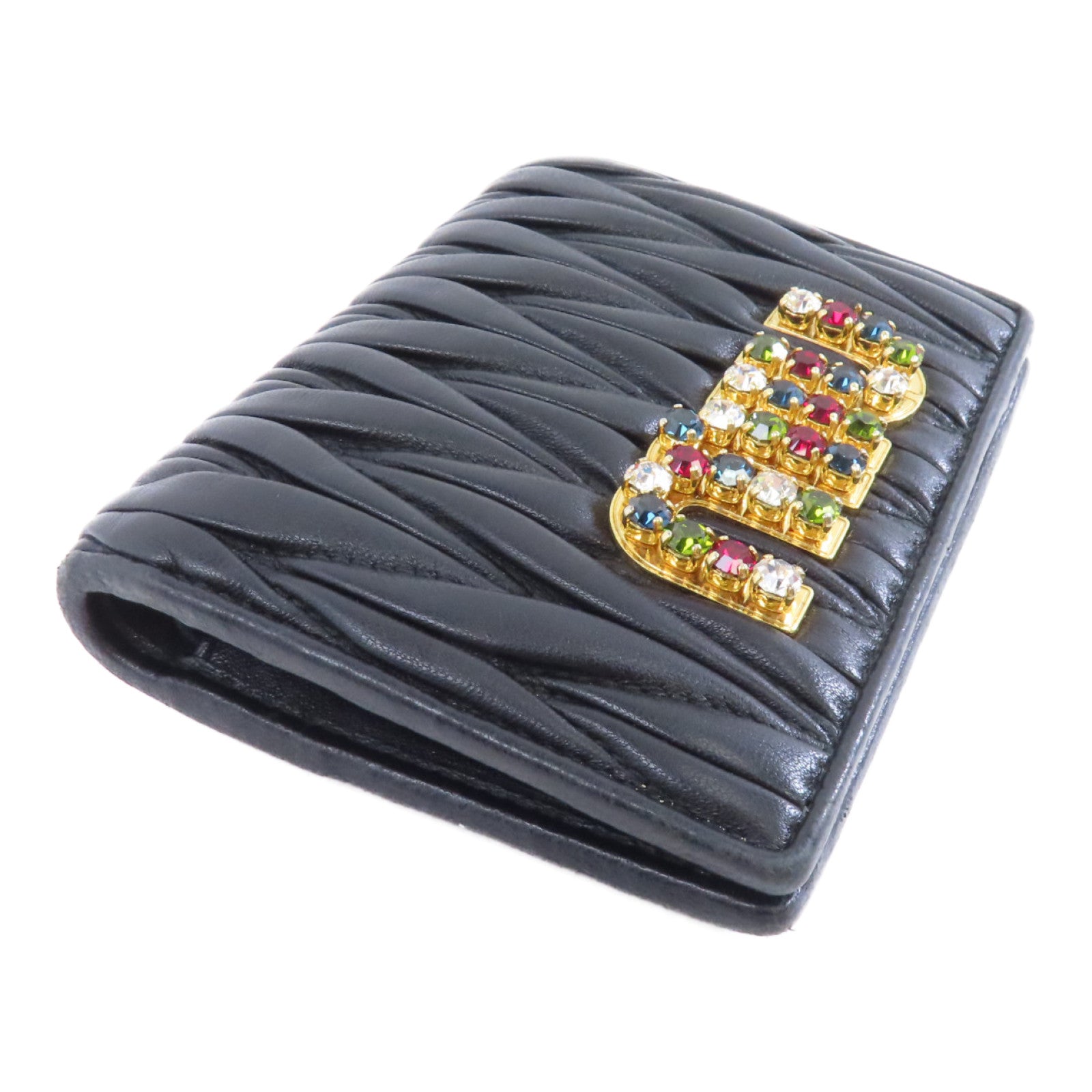 Miu Miu 羊皮皮革Matelasse Wallet金扣錢包黑色