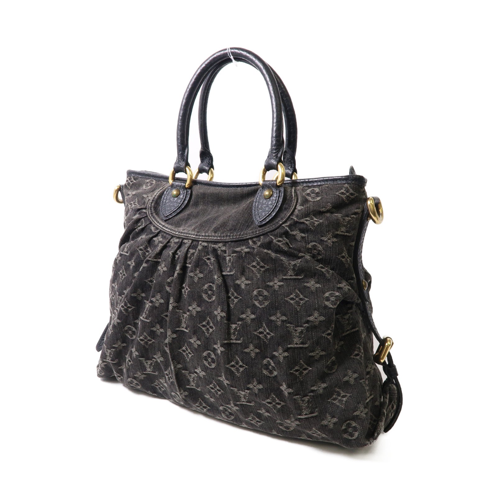 LOUIS VUITTON Monogram Denim Neo Cabby MM金扣肩背袋黑色