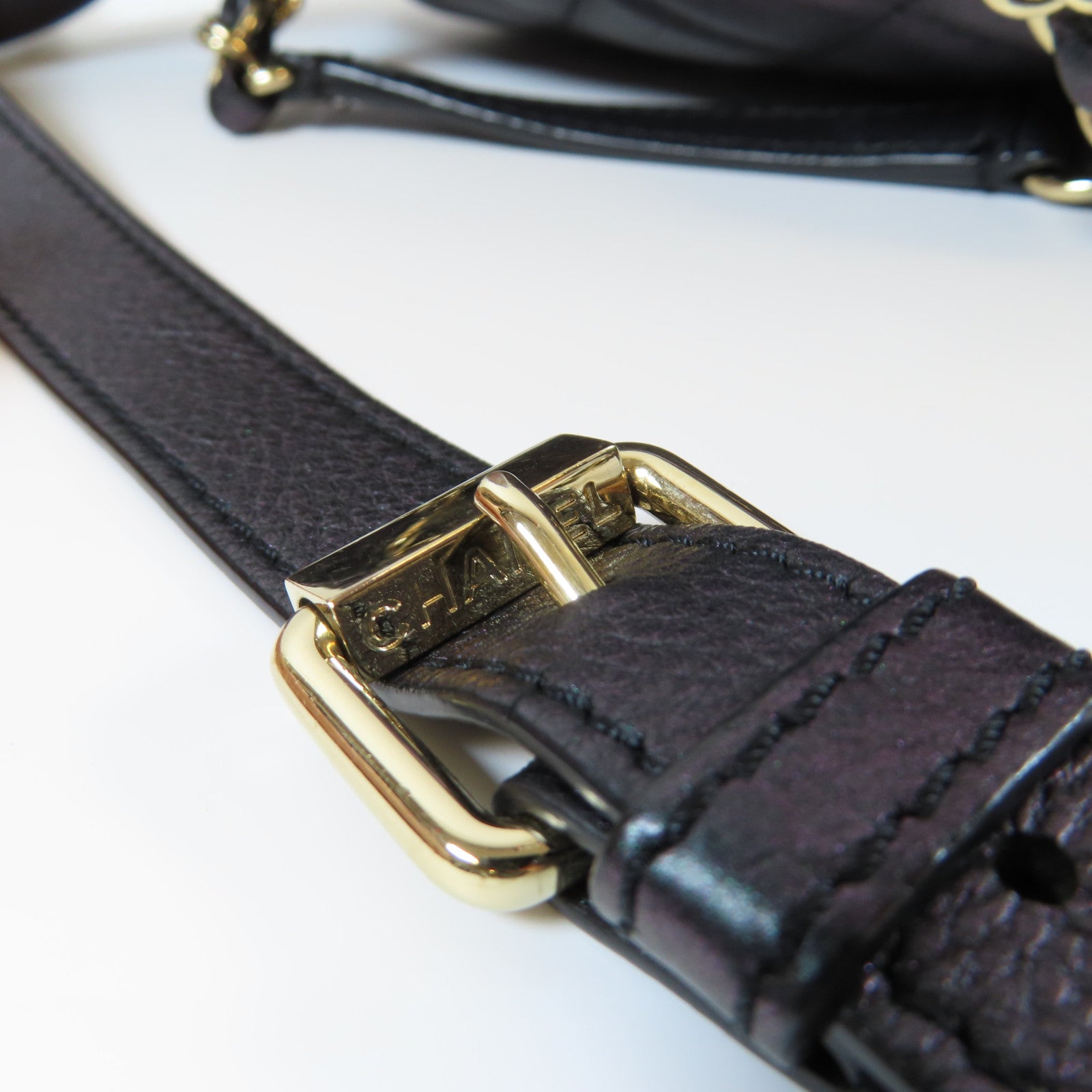 CHANEL 菱格牛皮皮革Waist Bag金扣腰包深紫色