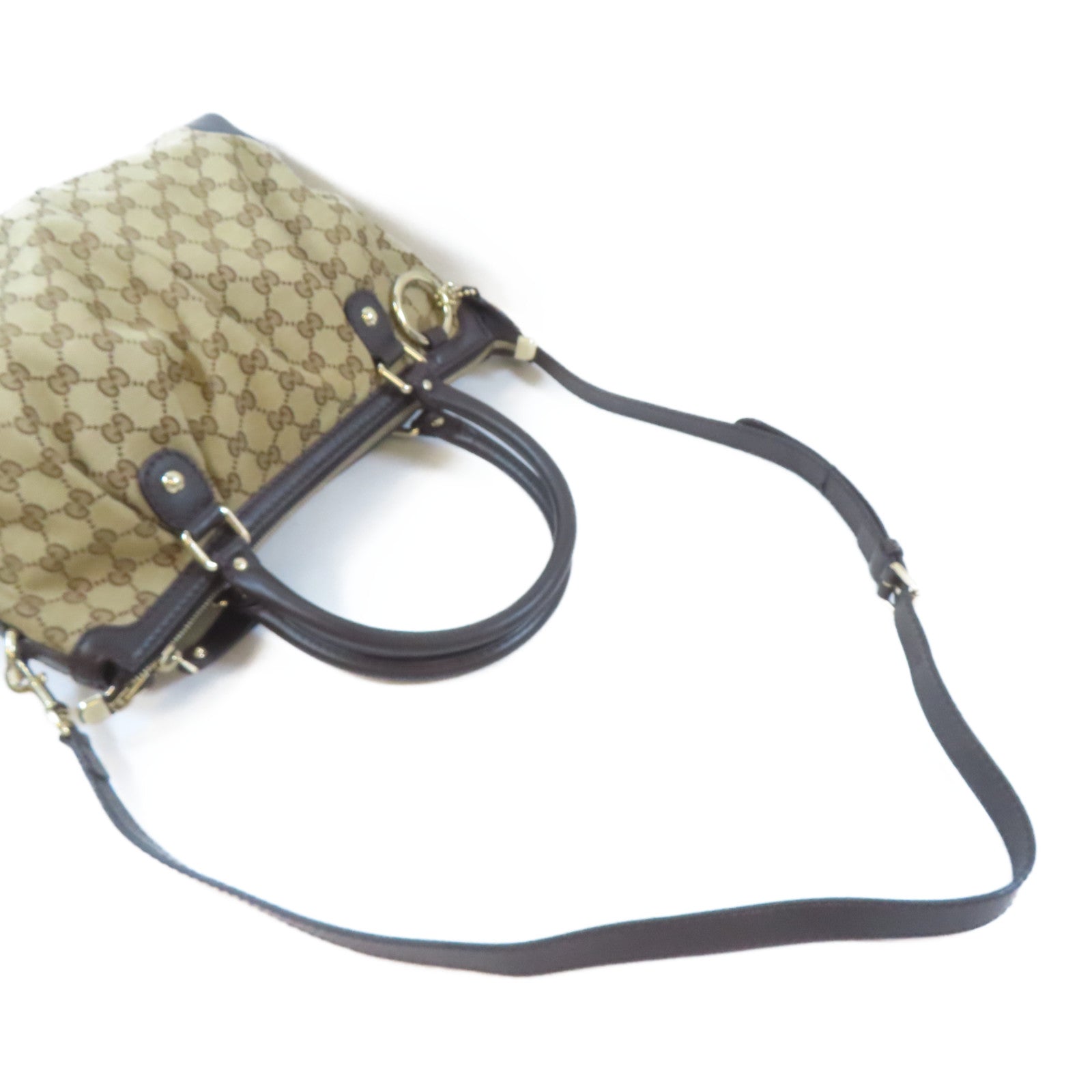 GUCCI【激減優惠】 帆布2 Way Shoulder金扣手挽肩背兩用袋棕色