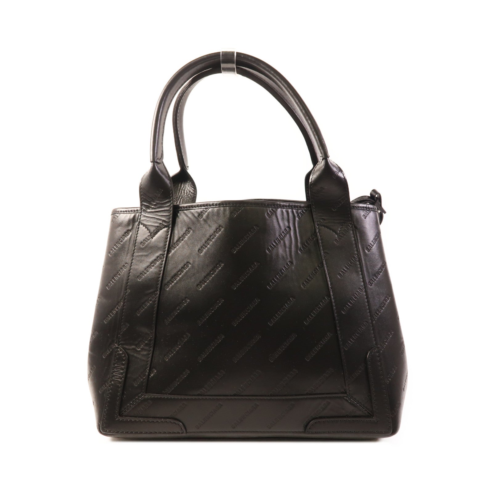 BALENCIAGA Navy Cabas Handbag 339933 Calfskin Leather Black