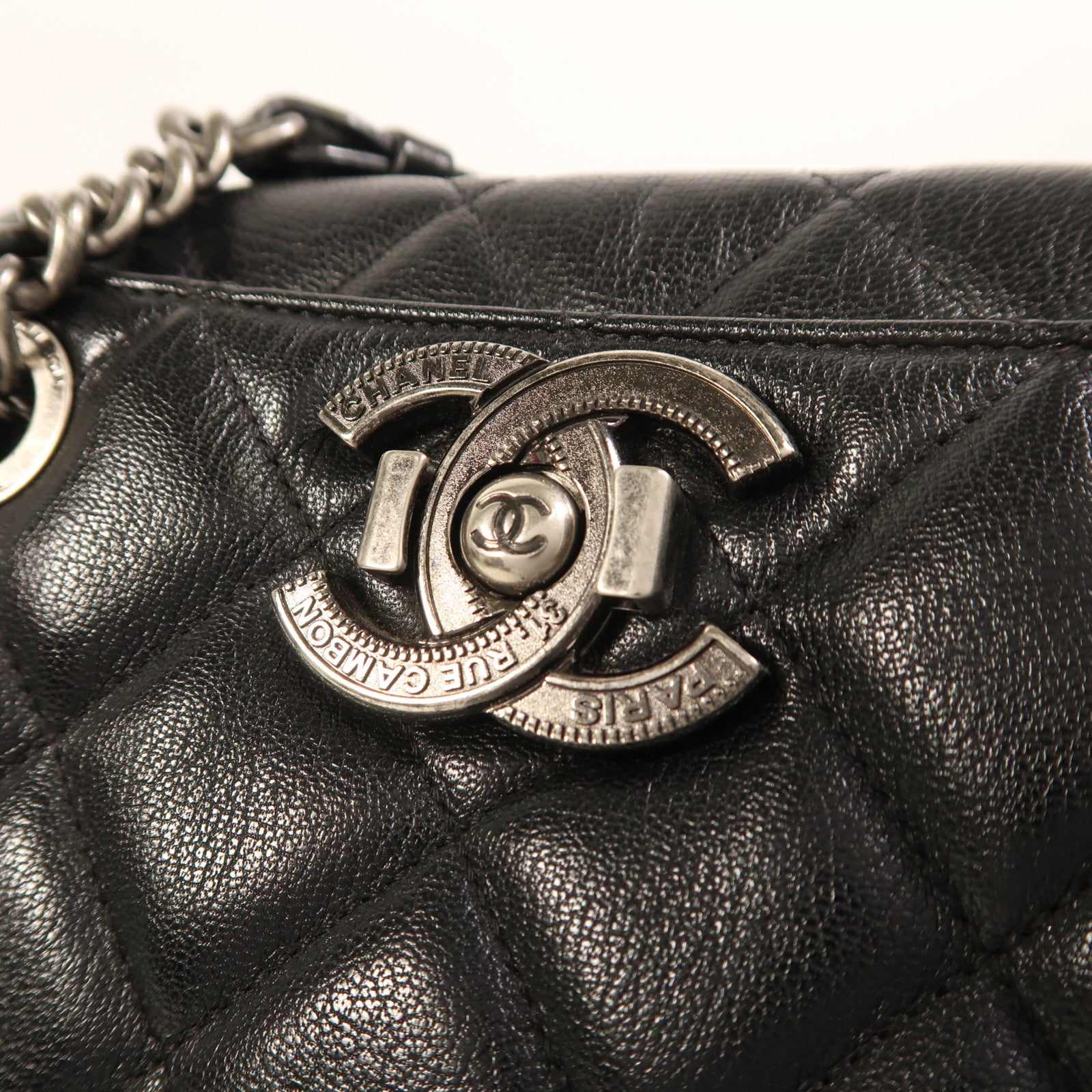 CHANEL 牛皮皮革Tote Bag銀扣肩背袋