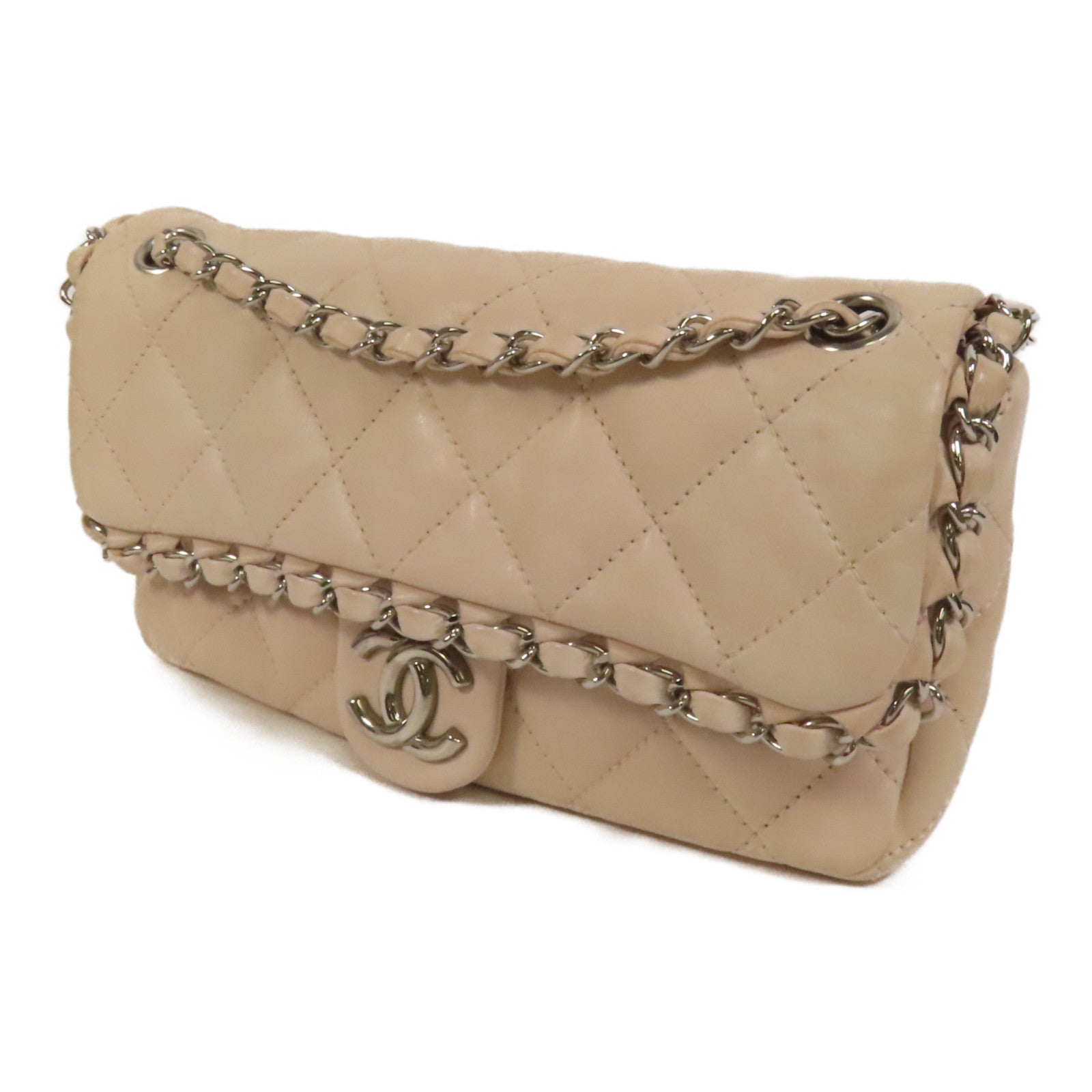 CHANEL 牛皮皮革Chain Shoulder銀扣肩背袋