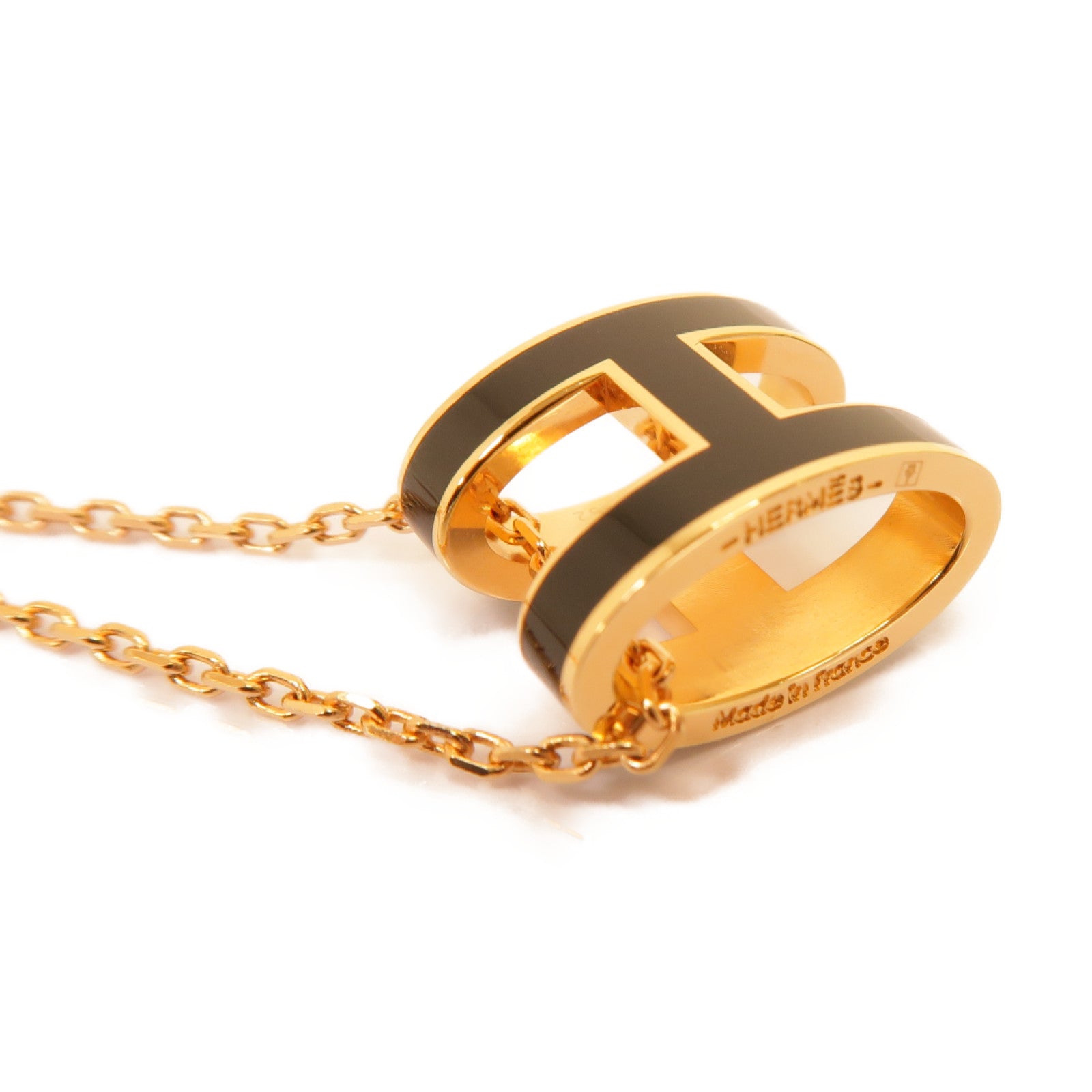 HERMES 金屬Pop H Mini Necklace項鍊黒色/金色
