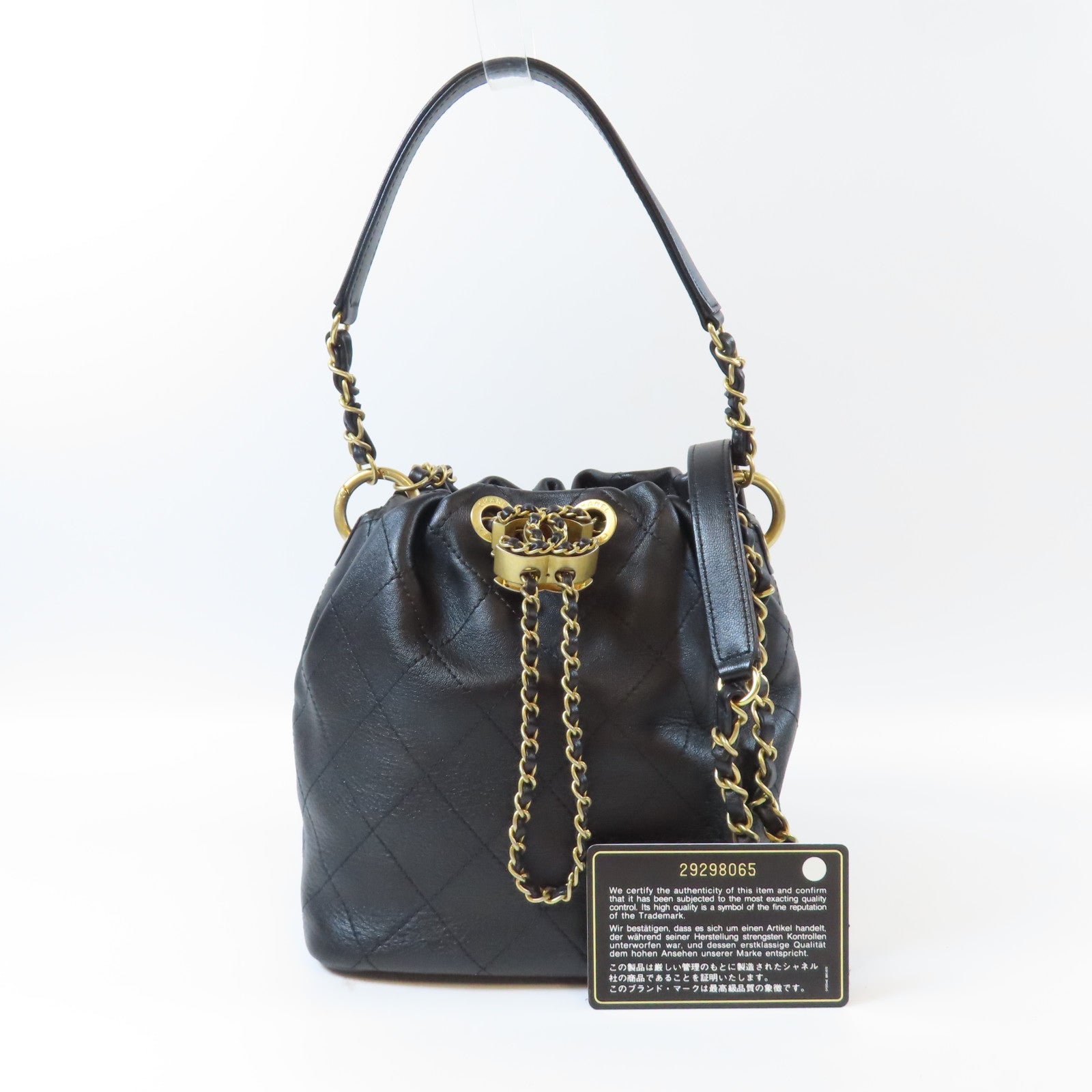 CHANEL 菱格羊皮皮革Bucket Bag金扣手挽肩背兩用袋黑色