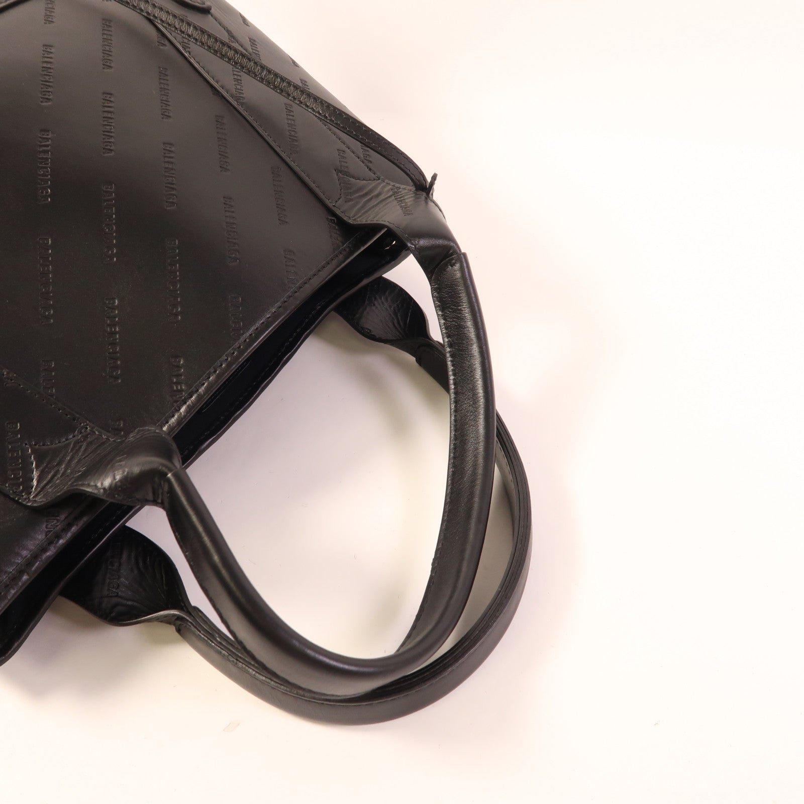 BALENCIAGA Navy Cabas Handbag 339933 Calfskin Leather Black