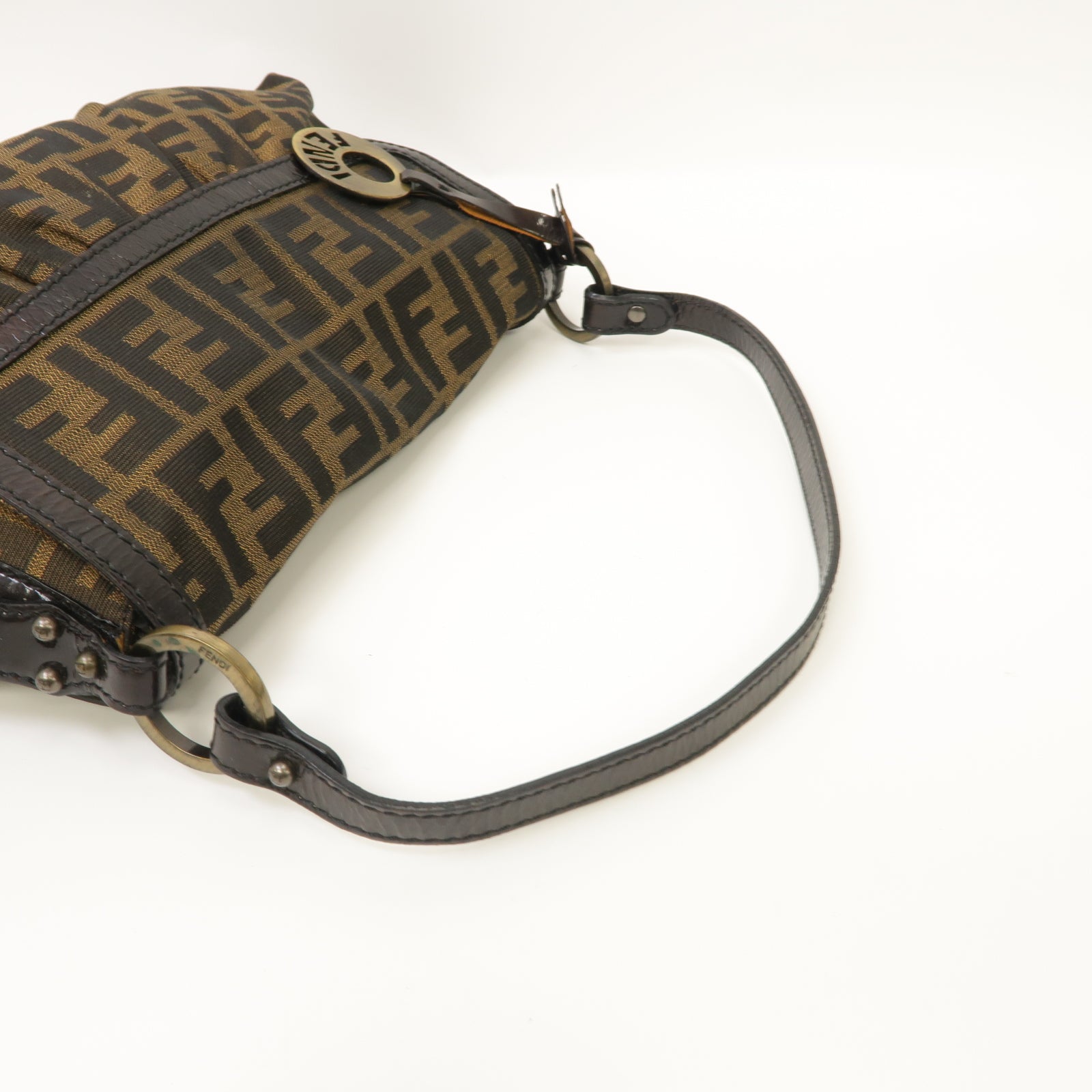 FENDI 帆布Chef Shoulder Bag金扣肩背袋啡色