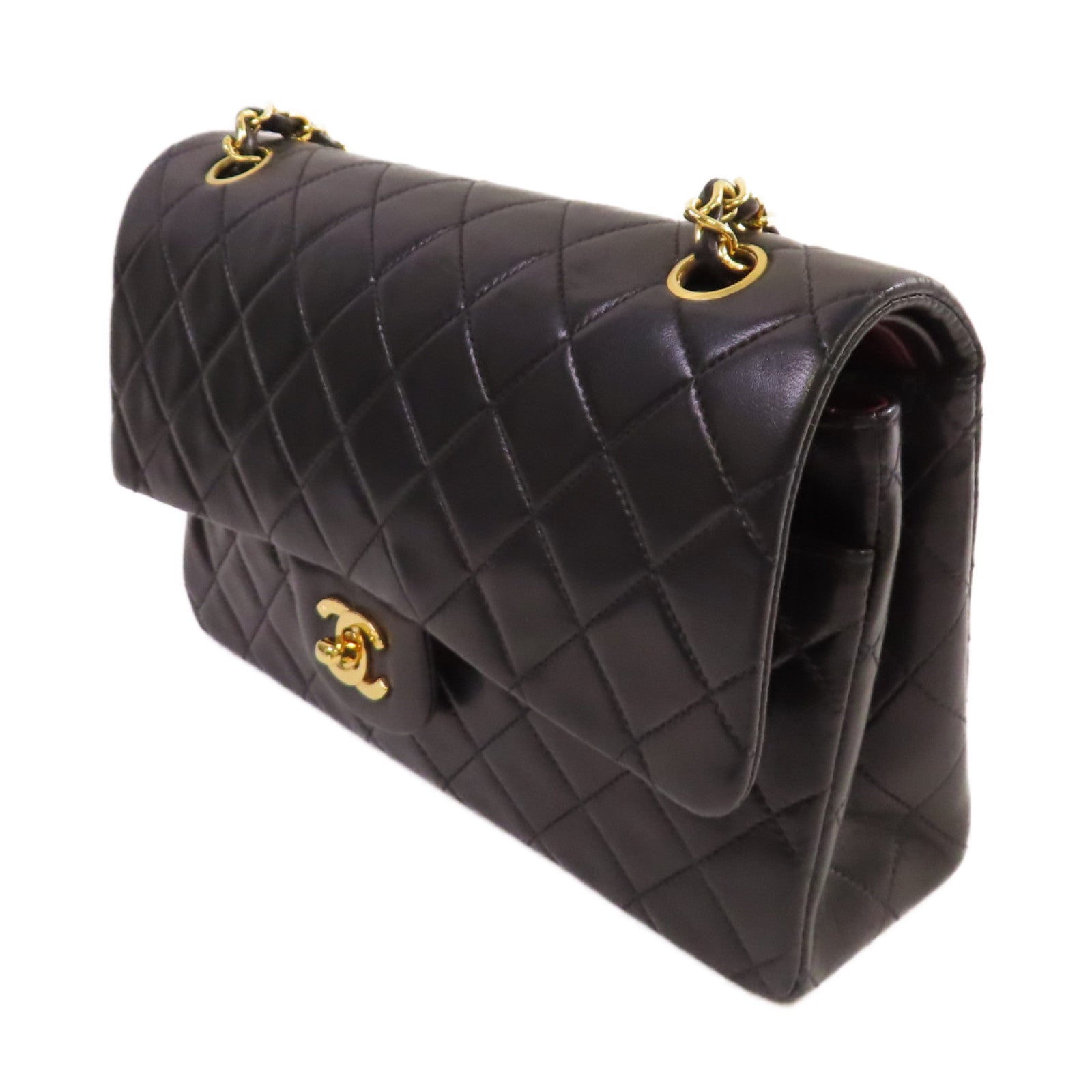 CHANEL 菱格牛皮皮革Vintage Classic Chain Shoulder Bag金扣鏈帶肩背袋黑色