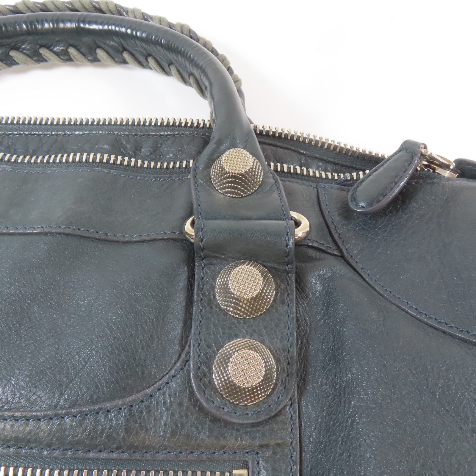 BALENCIAGA 牛皮皮革Giant Work銀扣手挽袋綠色