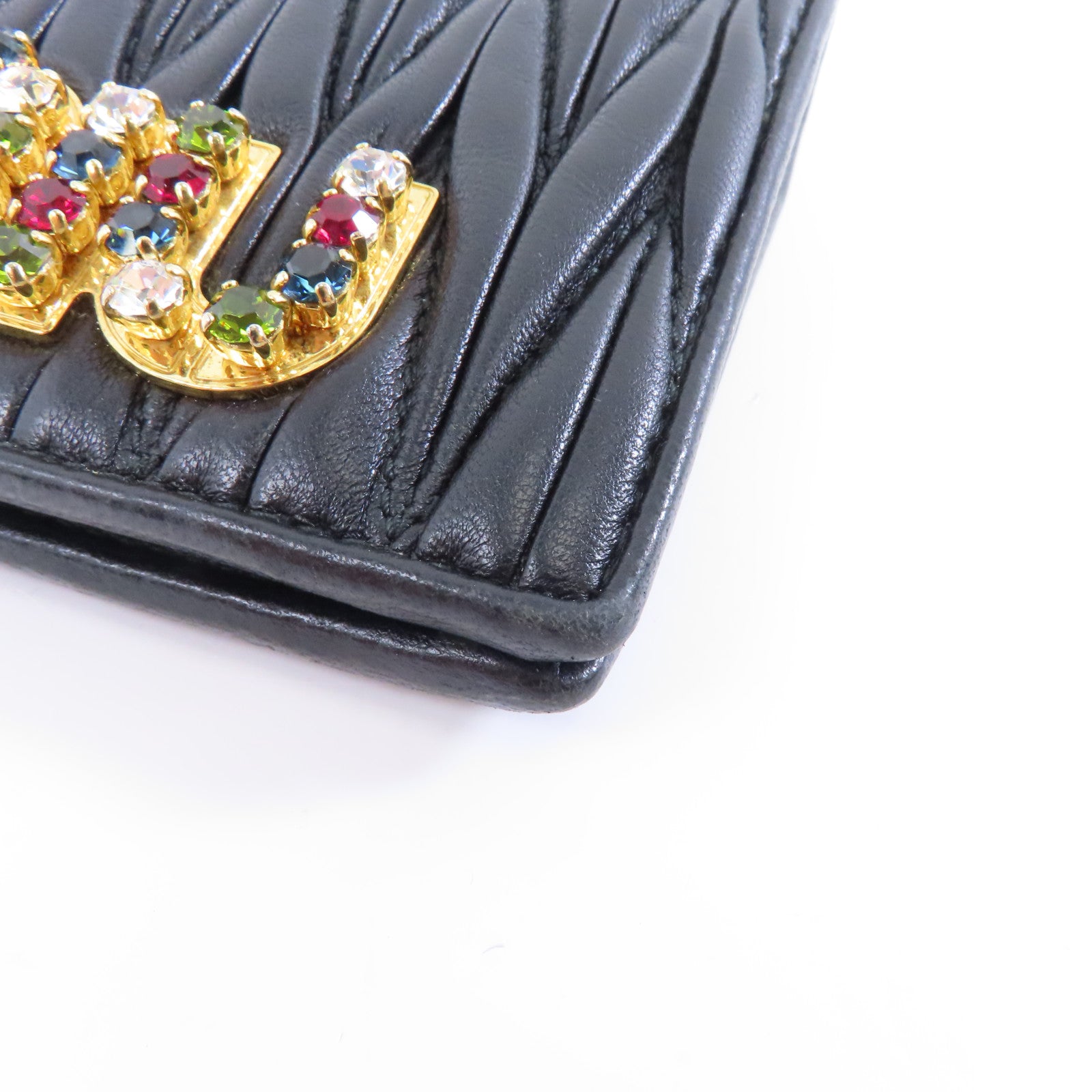 Miu Miu 羊皮皮革Matelasse Wallet金扣錢包黑色
