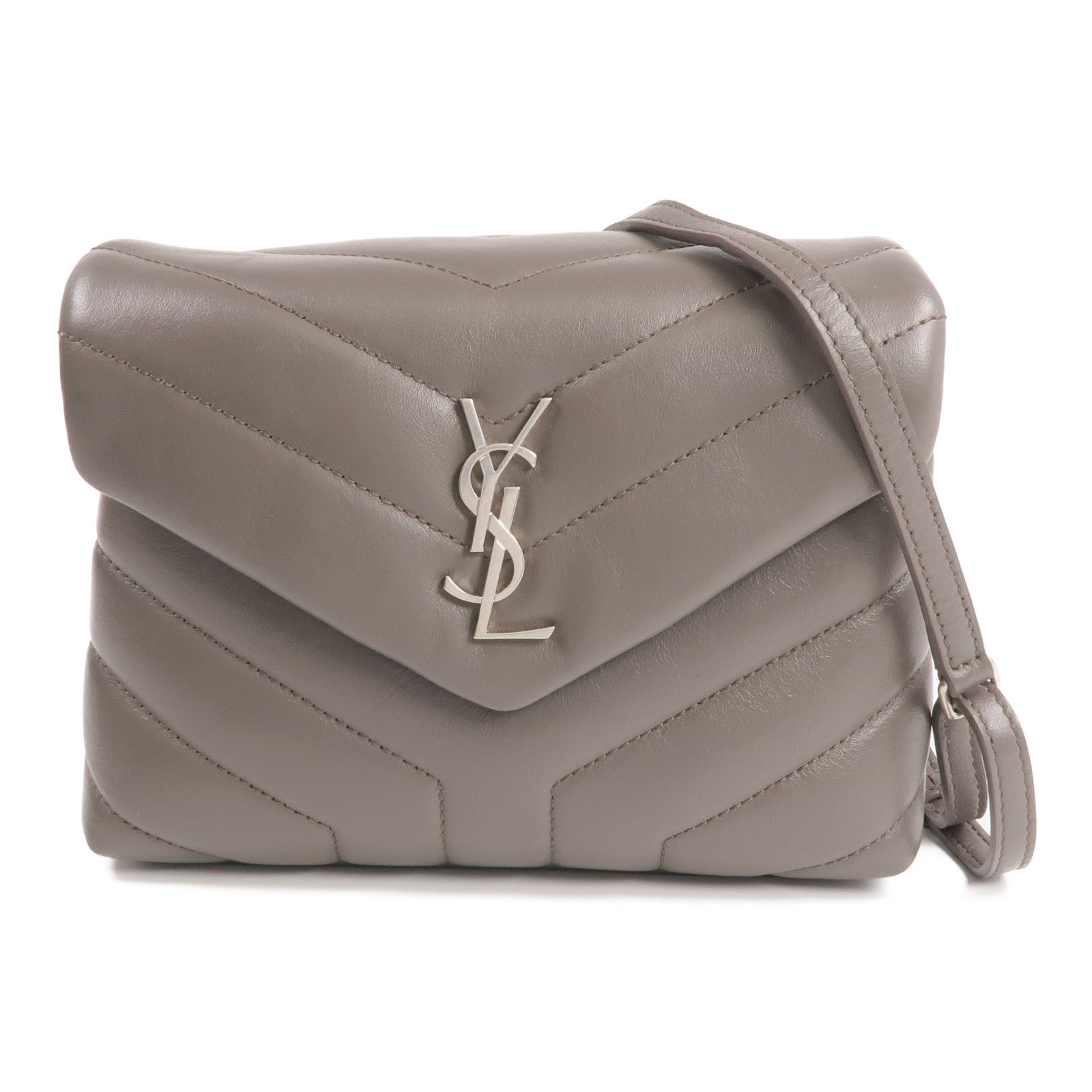 SAINT LAURENT 牛皮皮革Loulou Toy Taupe銀扣肩背袋