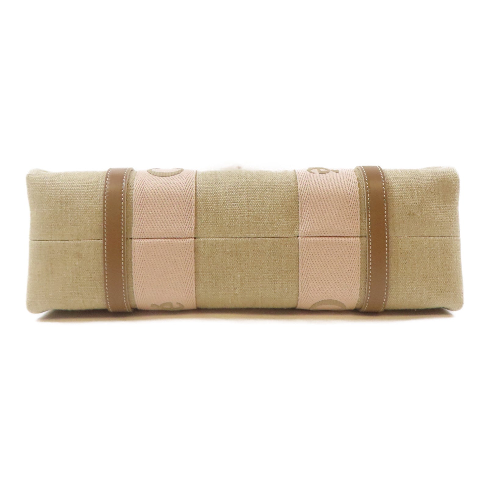 Chloe 帆布Woody Tote Bag肩背袋米色/粉紅色